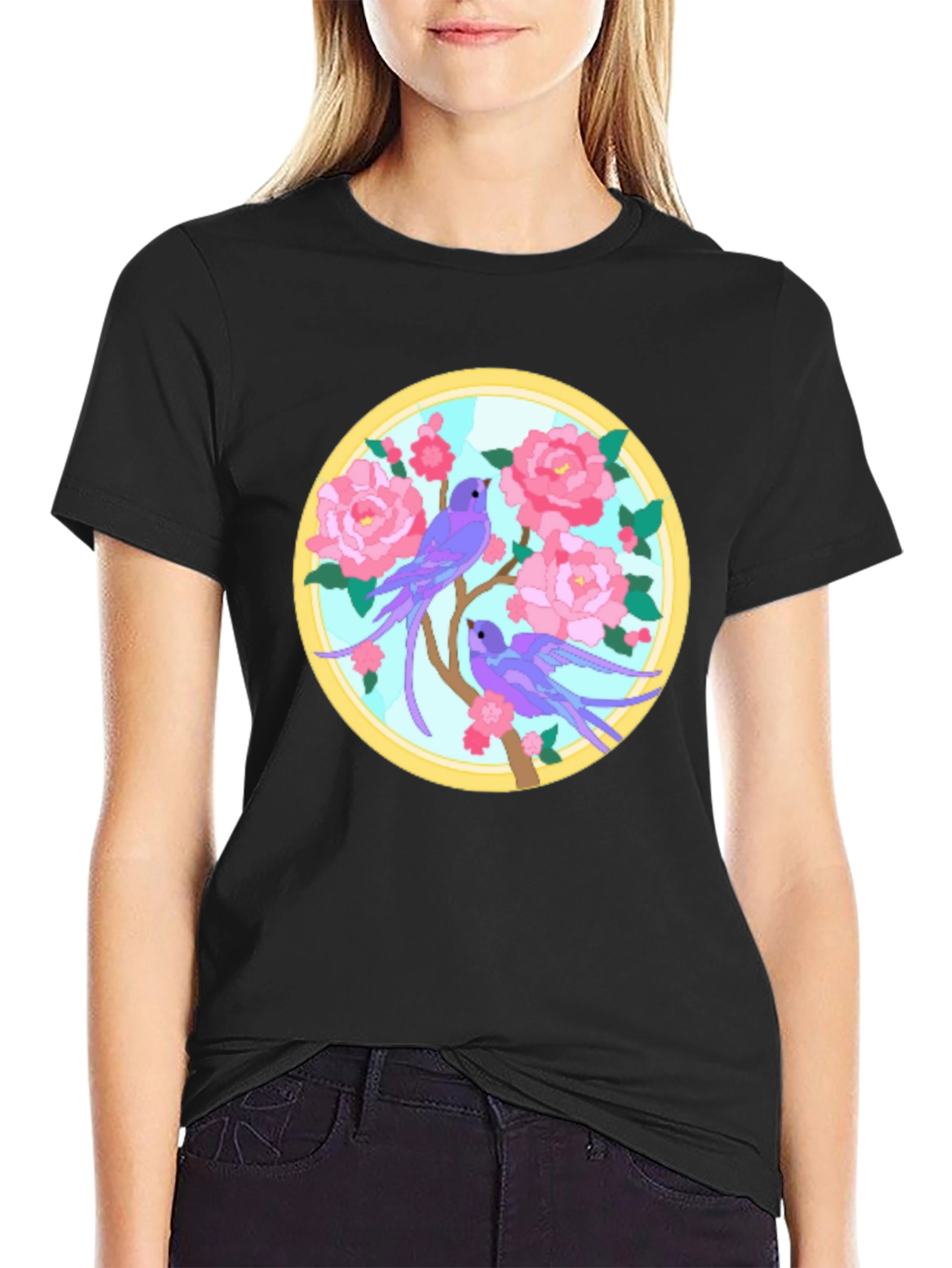 Floral Bird Graphic Tee - Unique Design T-Shirt