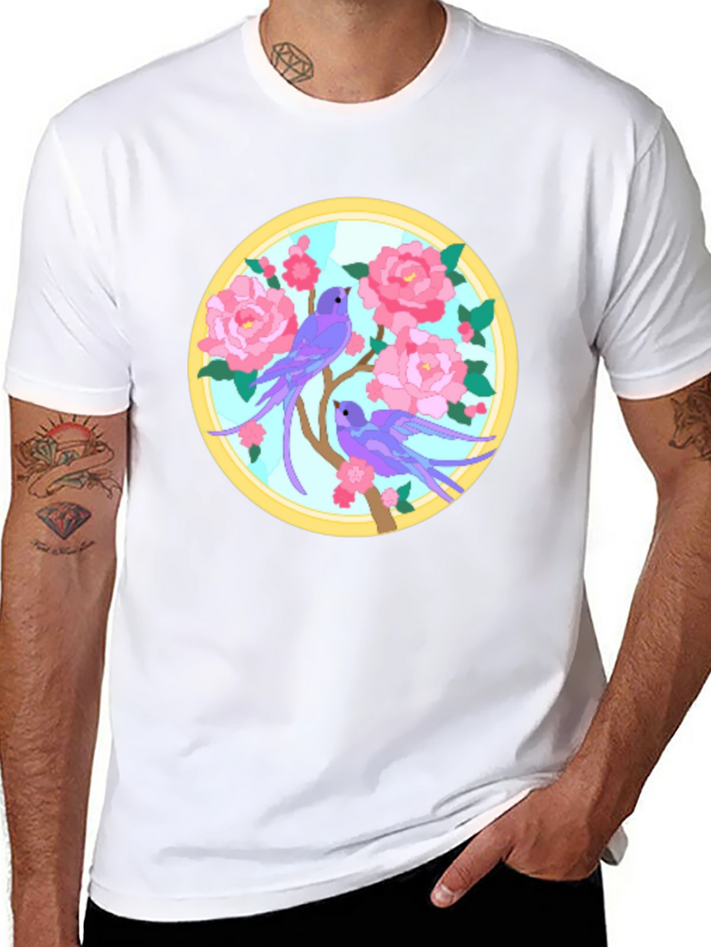 Floral Bird Graphic Tee - Unique Design T-Shirt