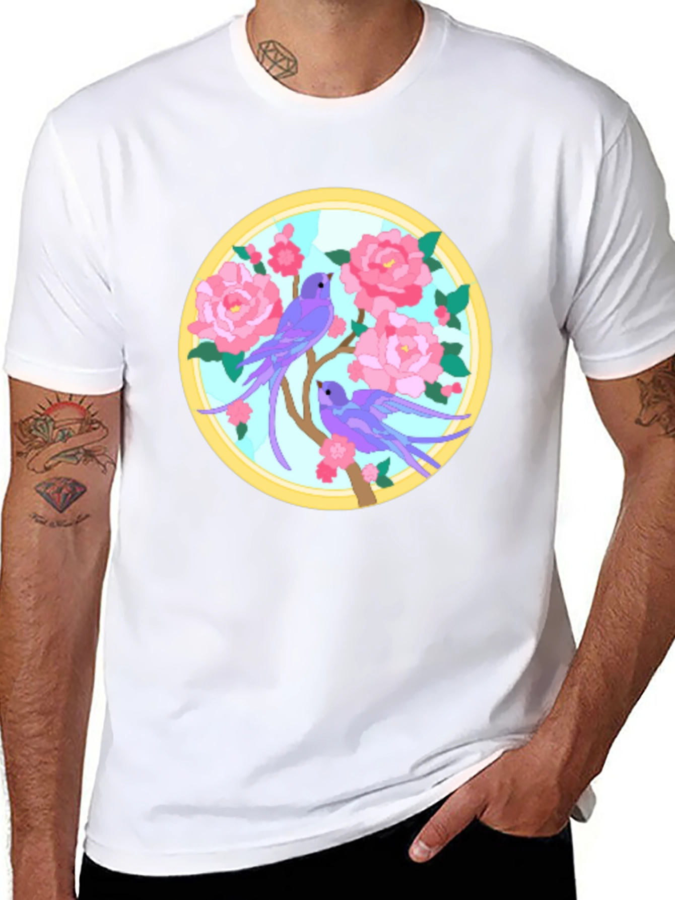 Floral Bird Graphic Tee - Unique Design T-Shirt