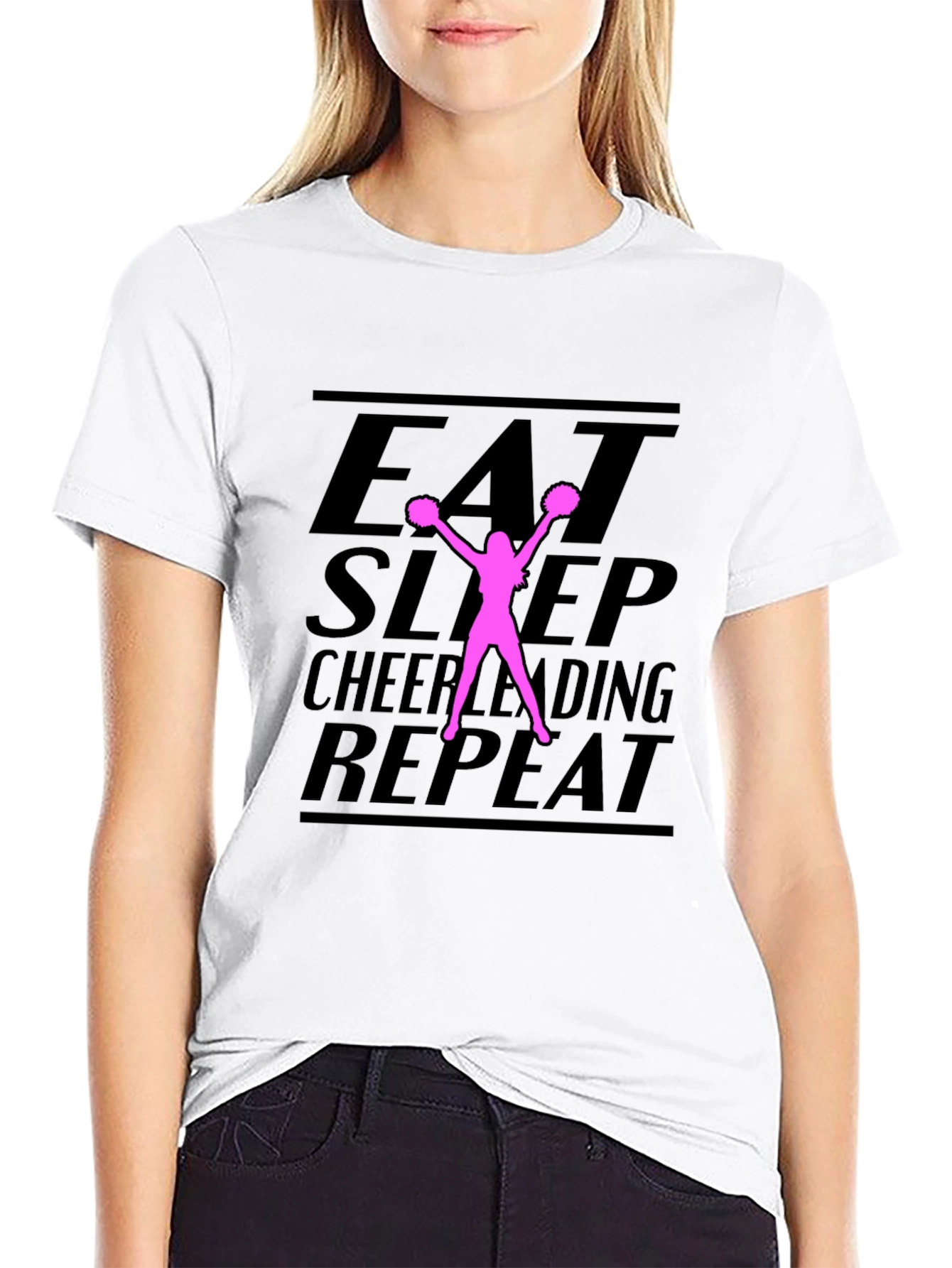 Eat Sleep Cheerleading Repeat Black T-Shirt