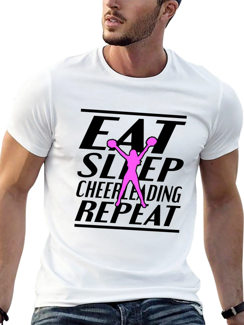 Eat Sleep Cheerleading Repeat Black T-Shirt