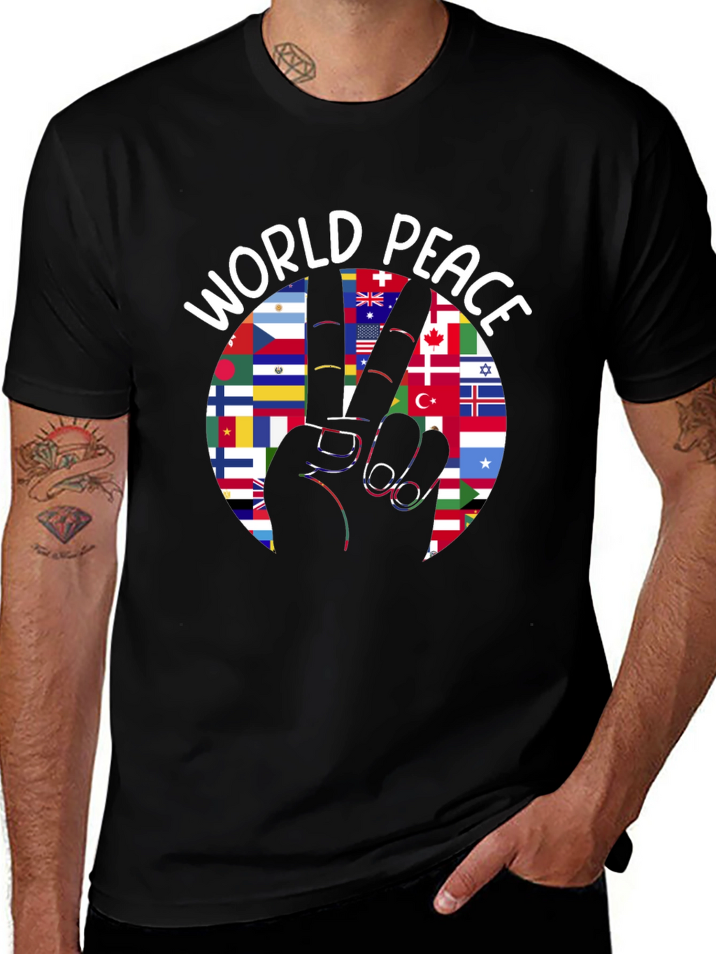 World Peace T-Shirt International Flags Peace Sign