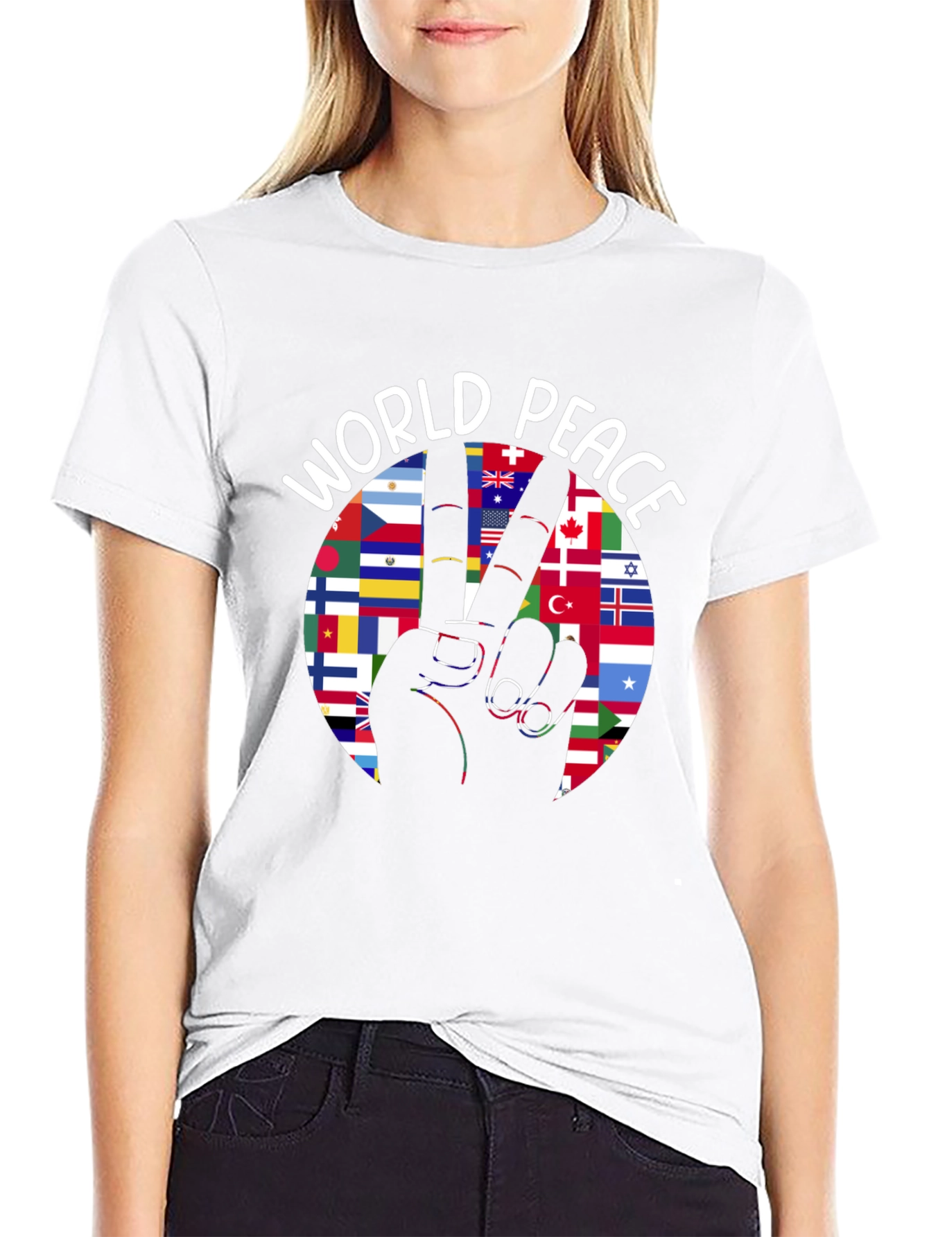 World Peace T-Shirt International Flags Peace Sign
