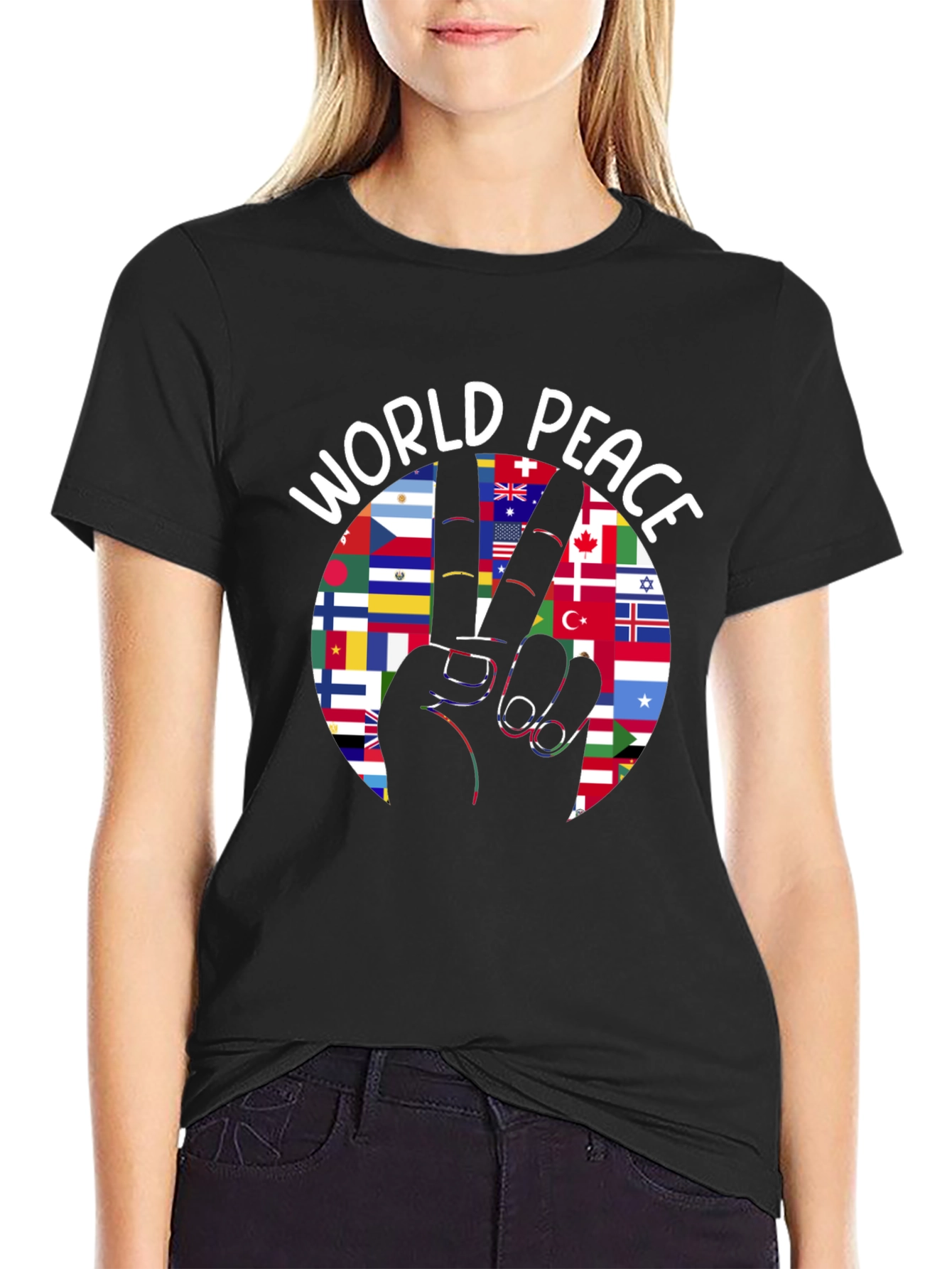 World Peace T-Shirt International Flags Peace Sign