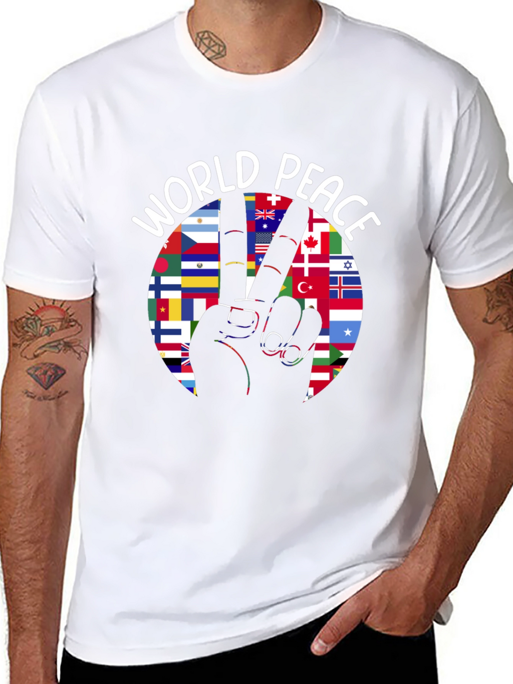 World Peace T-Shirt International Flags Peace Sign