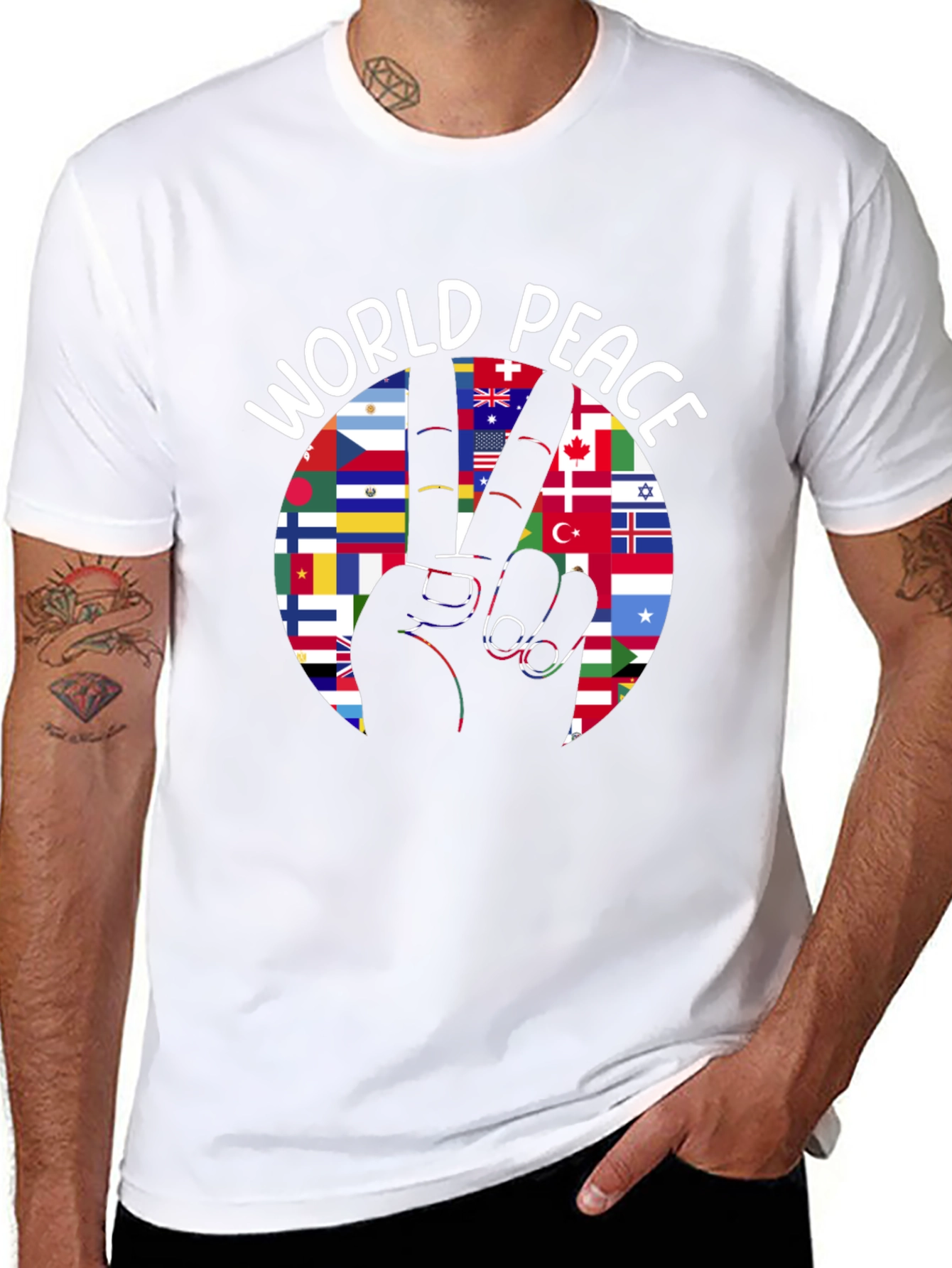 World Peace T-Shirt International Flags Peace Sign