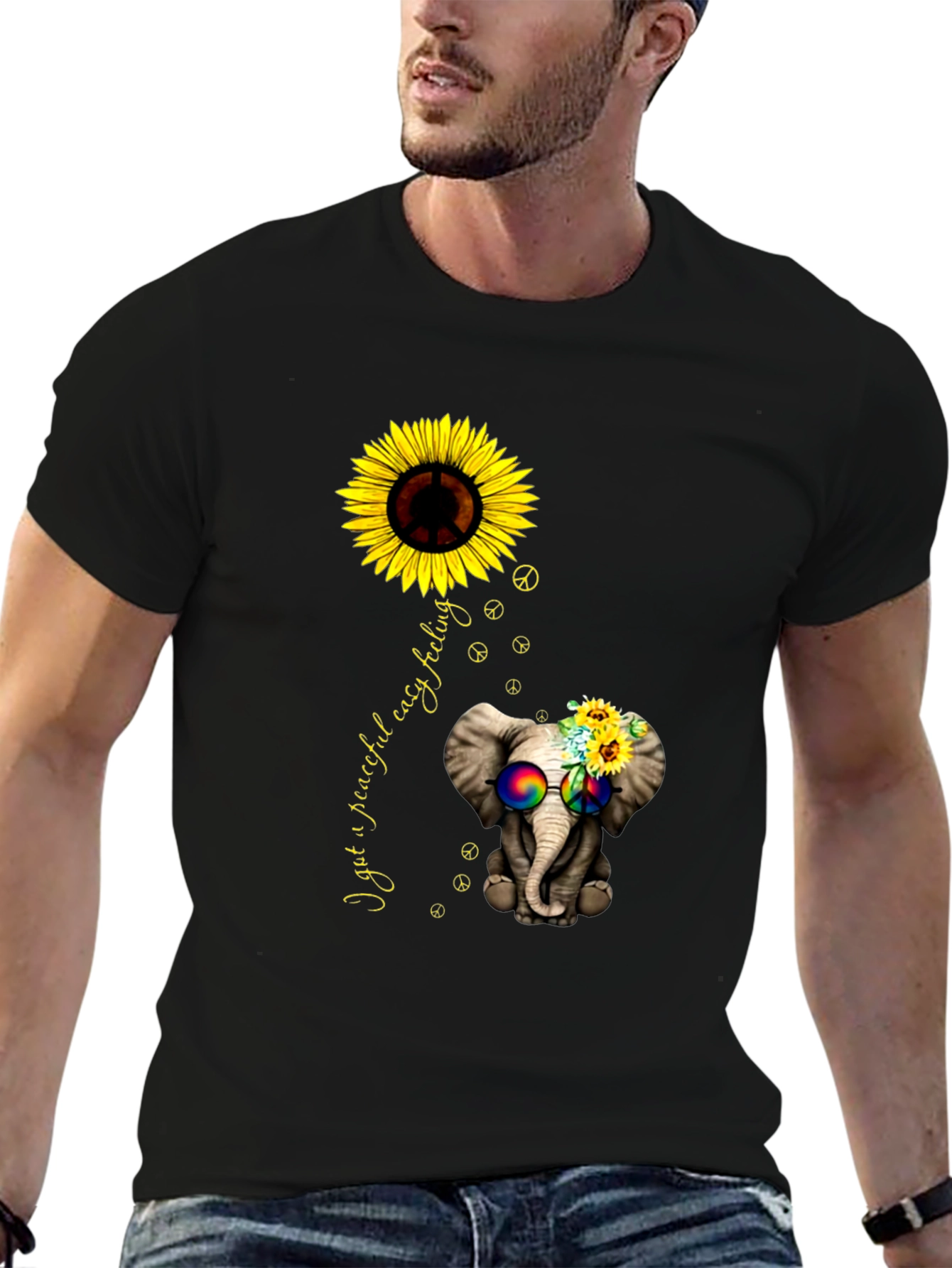 Peaceful Elephant Sunflower Graphic Tee