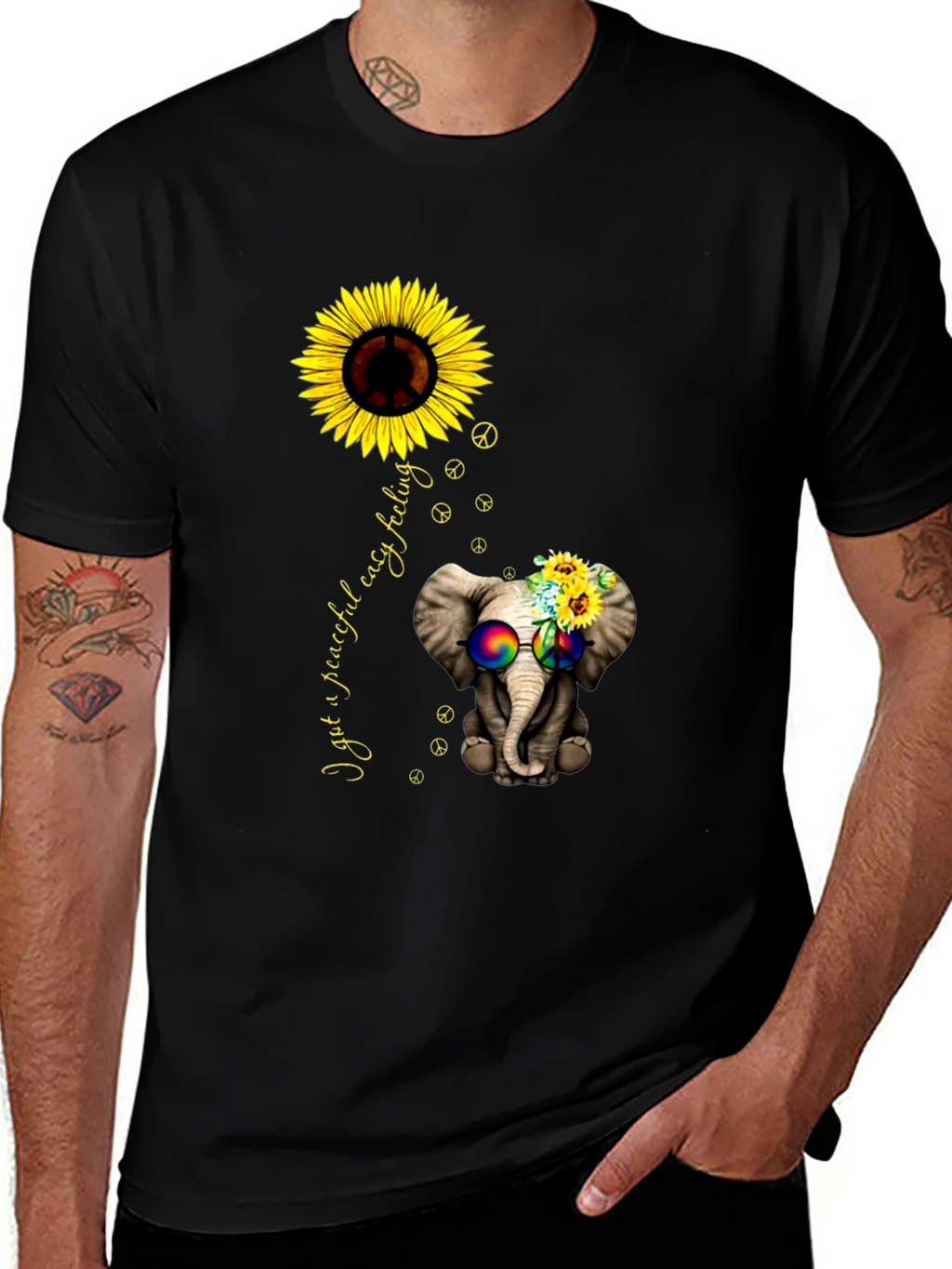Peaceful Elephant Sunflower Graphic Tee