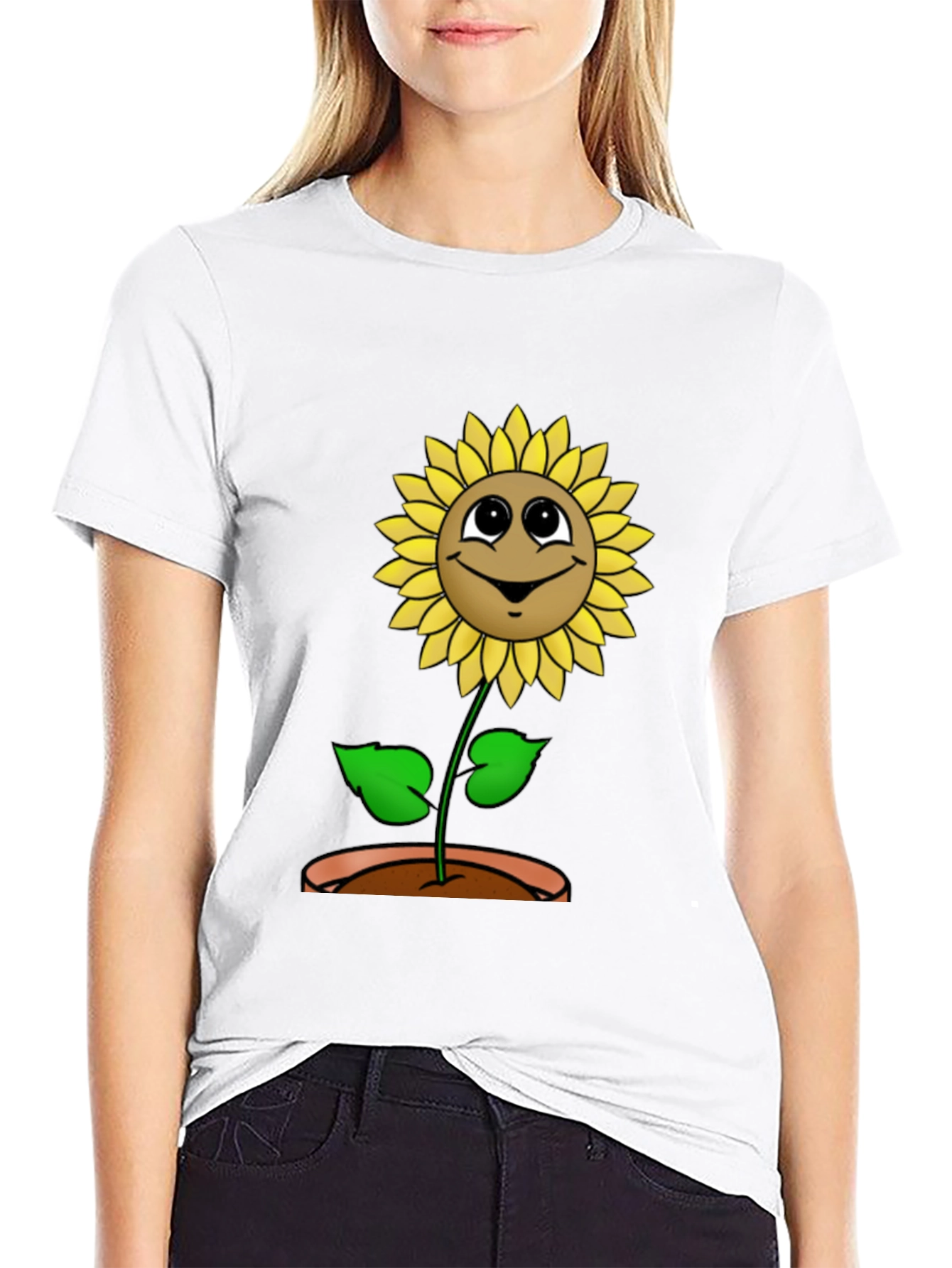 Happy Sunflower Graphic Tee - Black Cotton T-Shirt