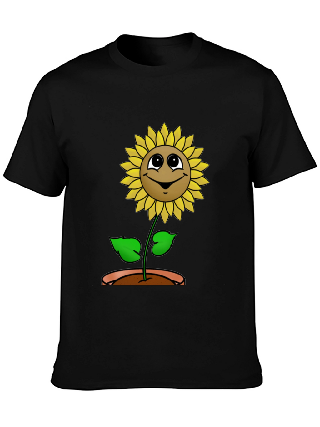 Happy Sunflower Graphic Tee - Black Cotton T-Shirt