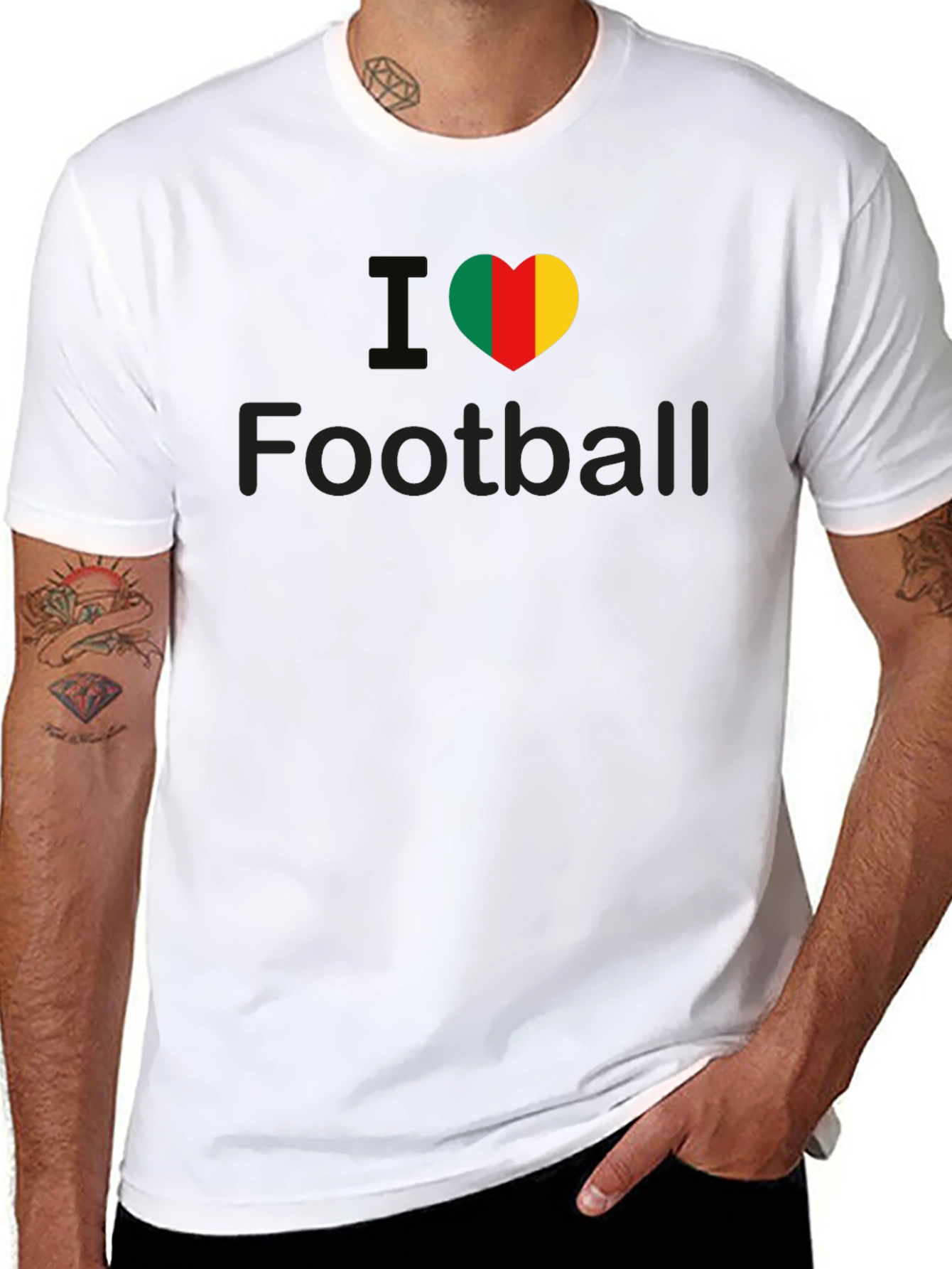 I Heart Cameroon Football T-Shirt - Black Cotton Tee
