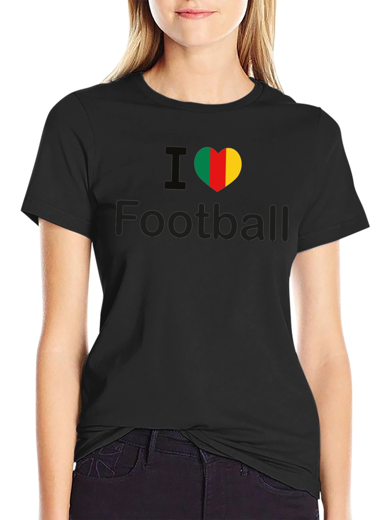 I Heart Cameroon Football T-Shirt - Black Cotton Tee