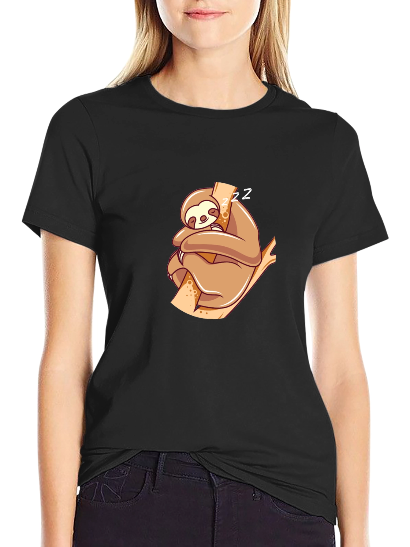 Cute Sloth Nap T-Shirt - Black
