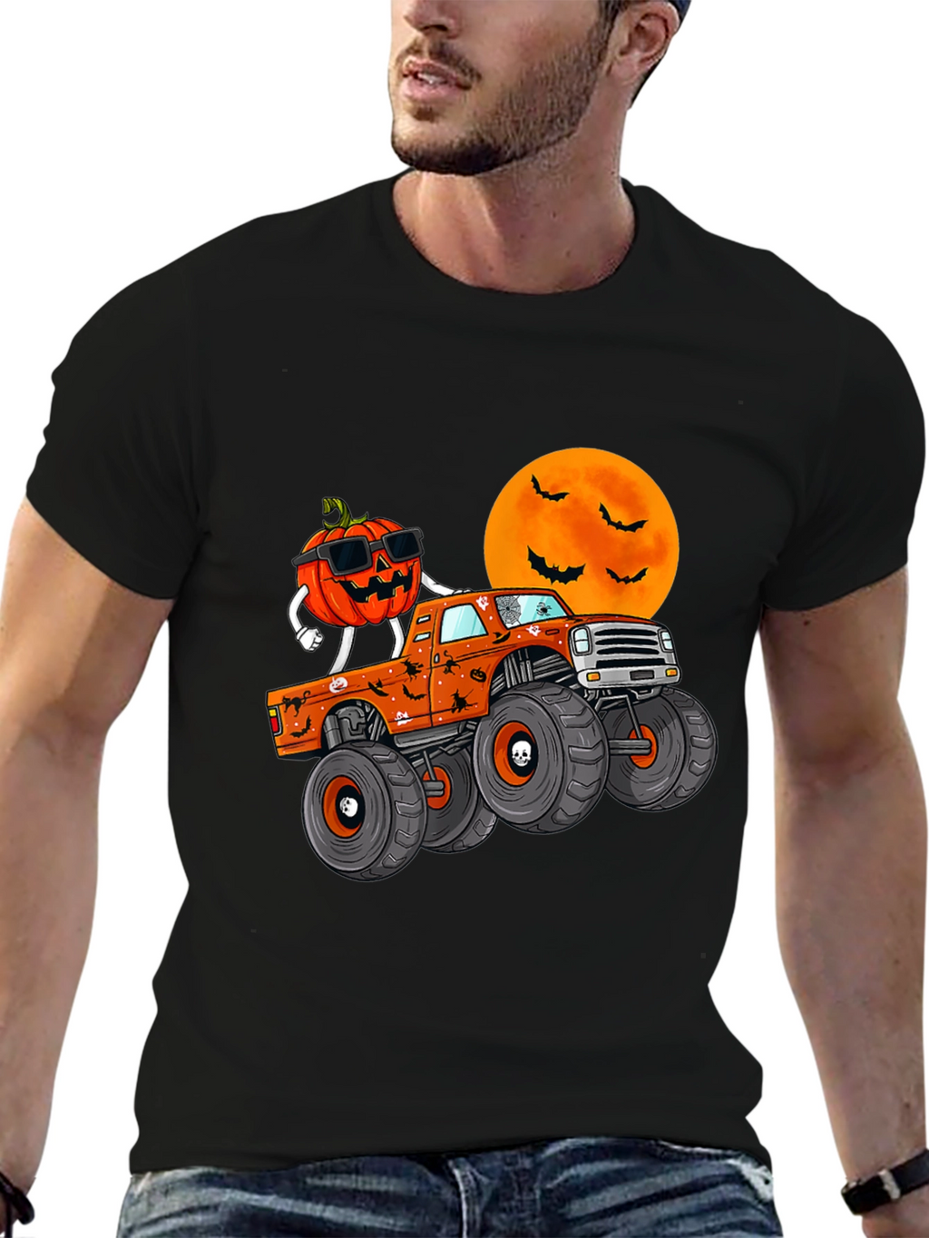 Halloween Pumpkin Monster Truck Graphic Tee