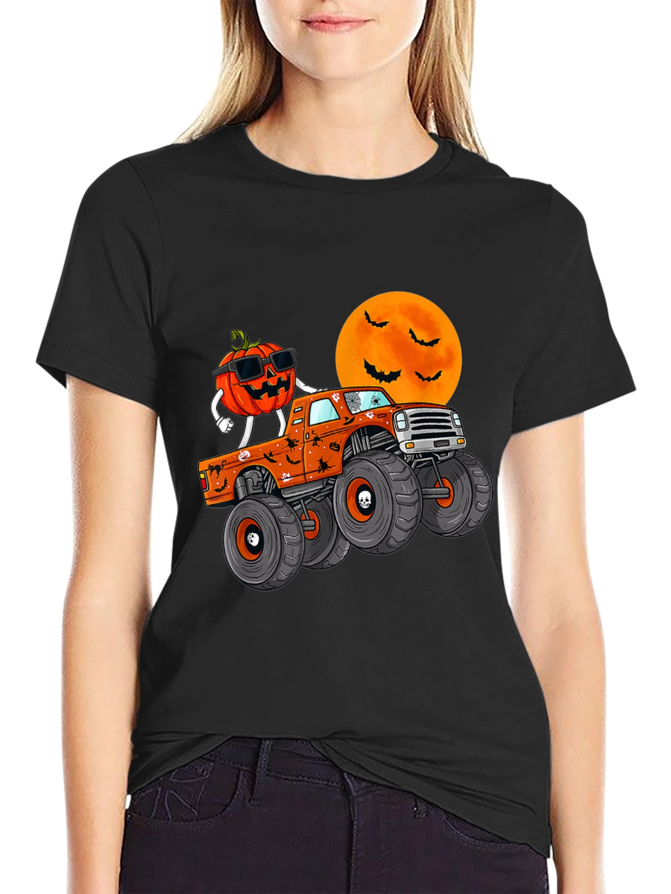 Halloween Pumpkin Monster Truck Graphic Tee