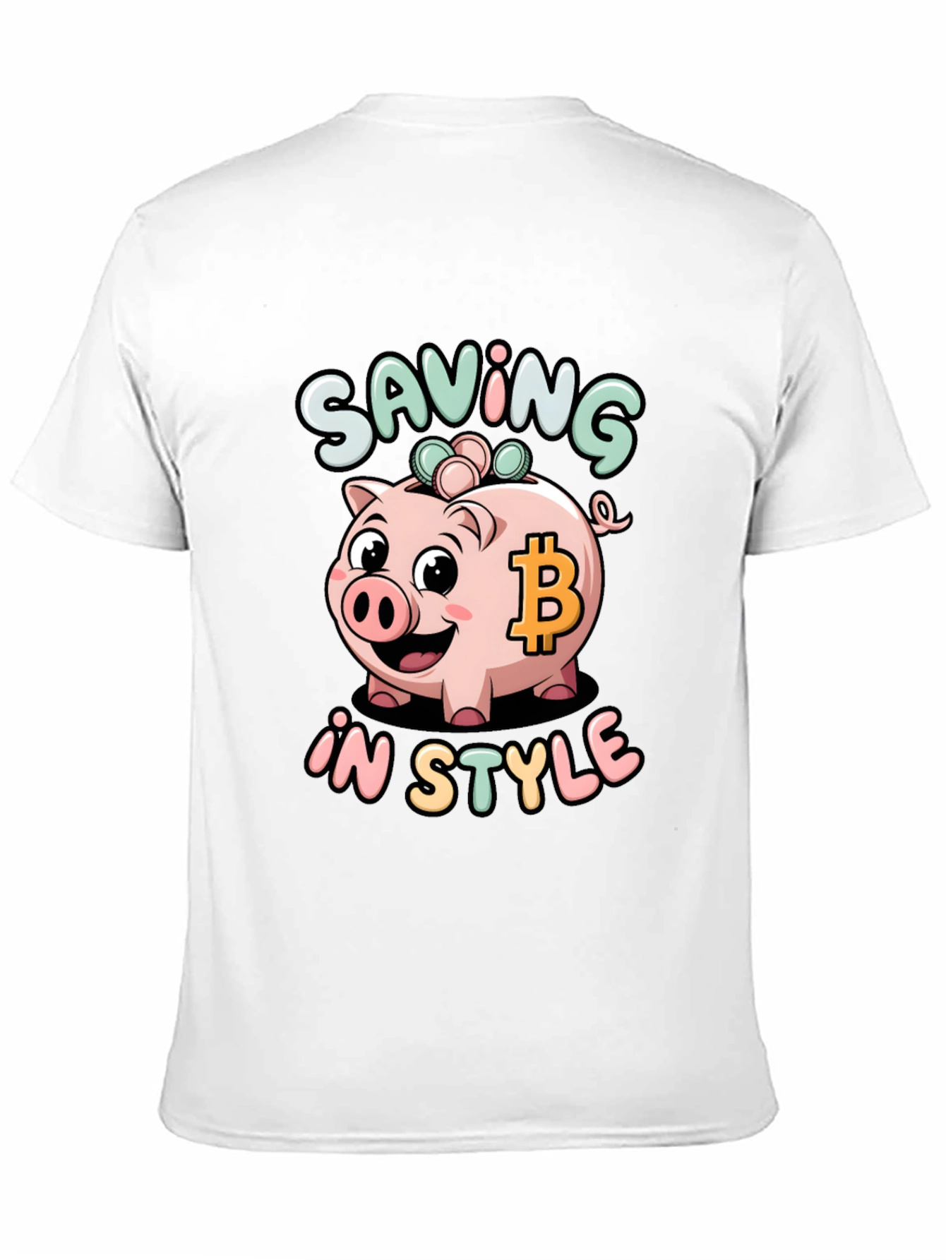 Saving in Style Piggy Bank Bitcoin Graphic T-Shirt