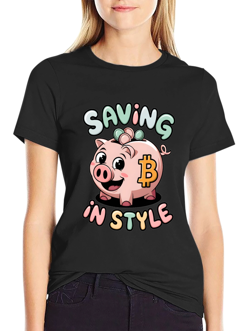 Saving in Style Piggy Bank Bitcoin Graphic T-Shirt