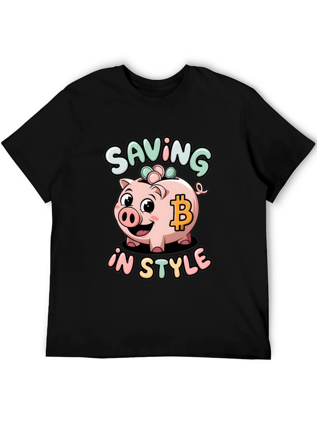 Saving in Style Piggy Bank Bitcoin Graphic T-Shirt