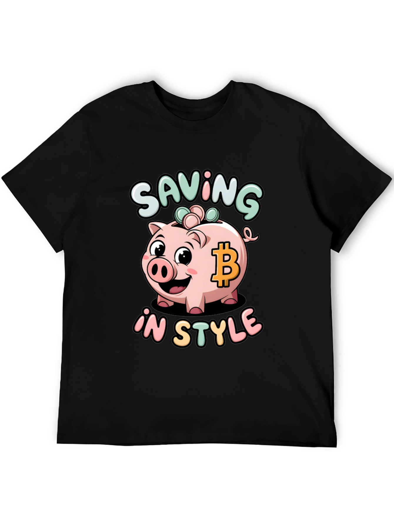 Saving in Style Piggy Bank Bitcoin Graphic T-Shirt