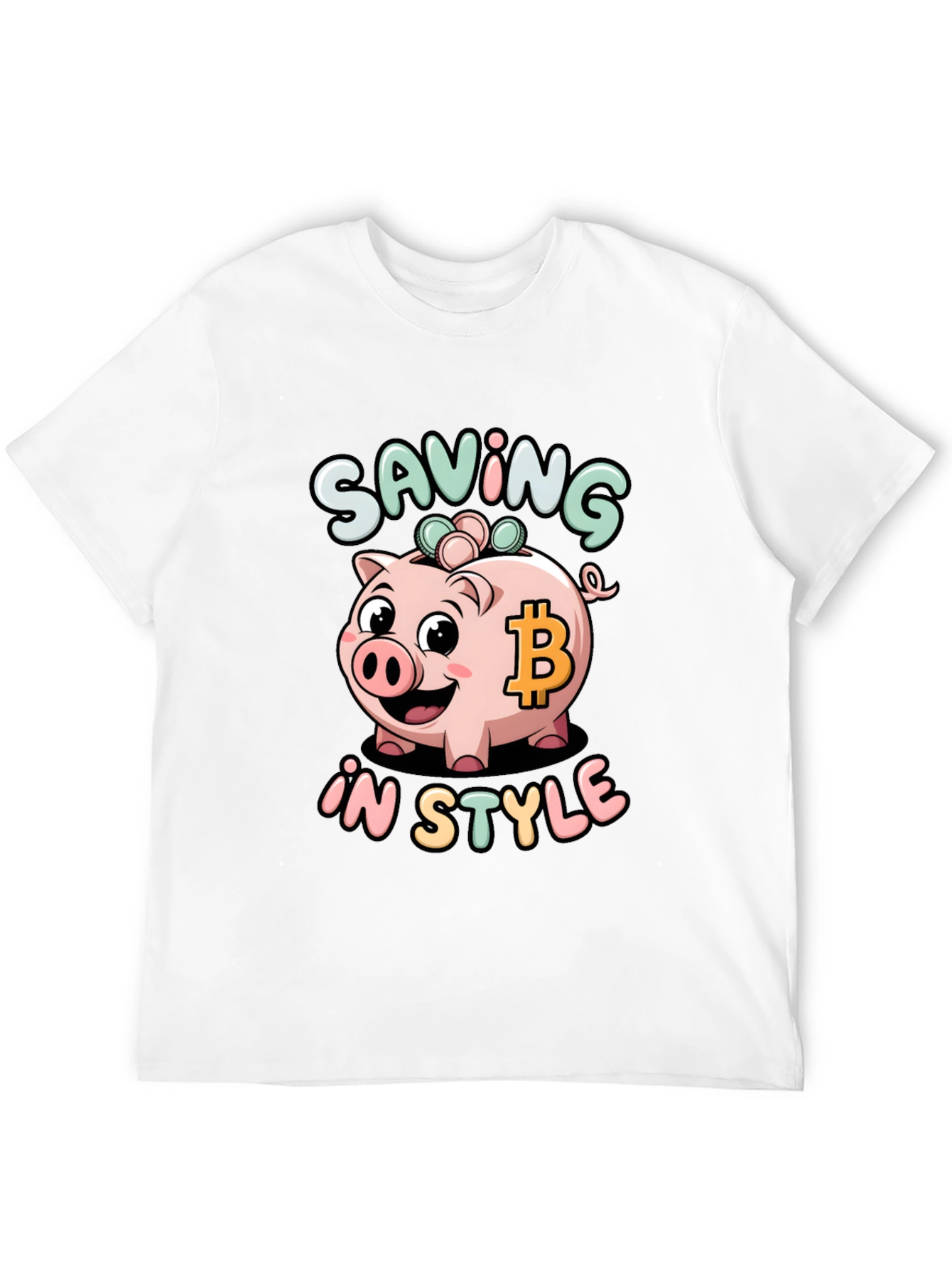 Saving in Style Piggy Bank Bitcoin Graphic T-Shirt