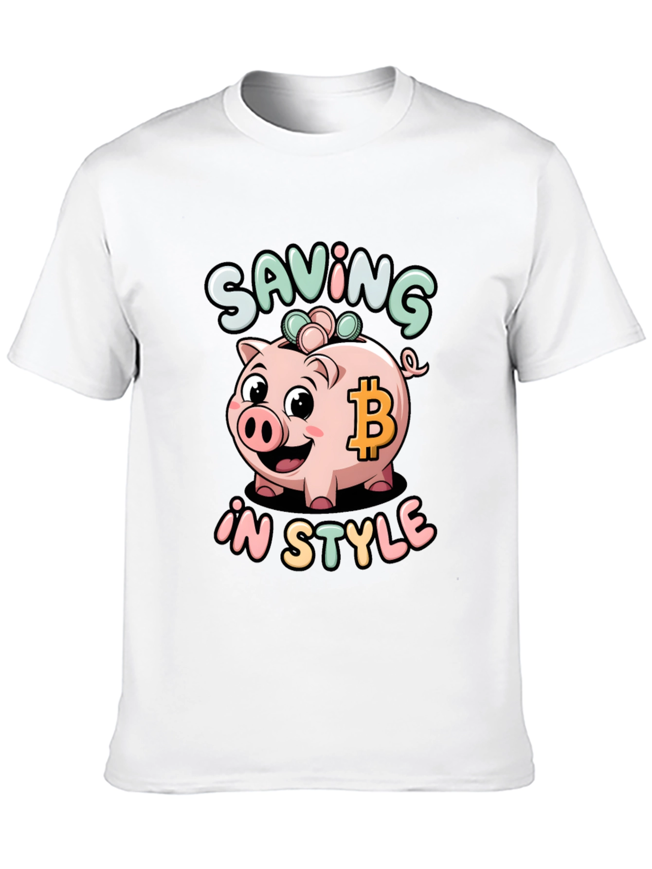 Saving in Style Piggy Bank Bitcoin Graphic T-Shirt