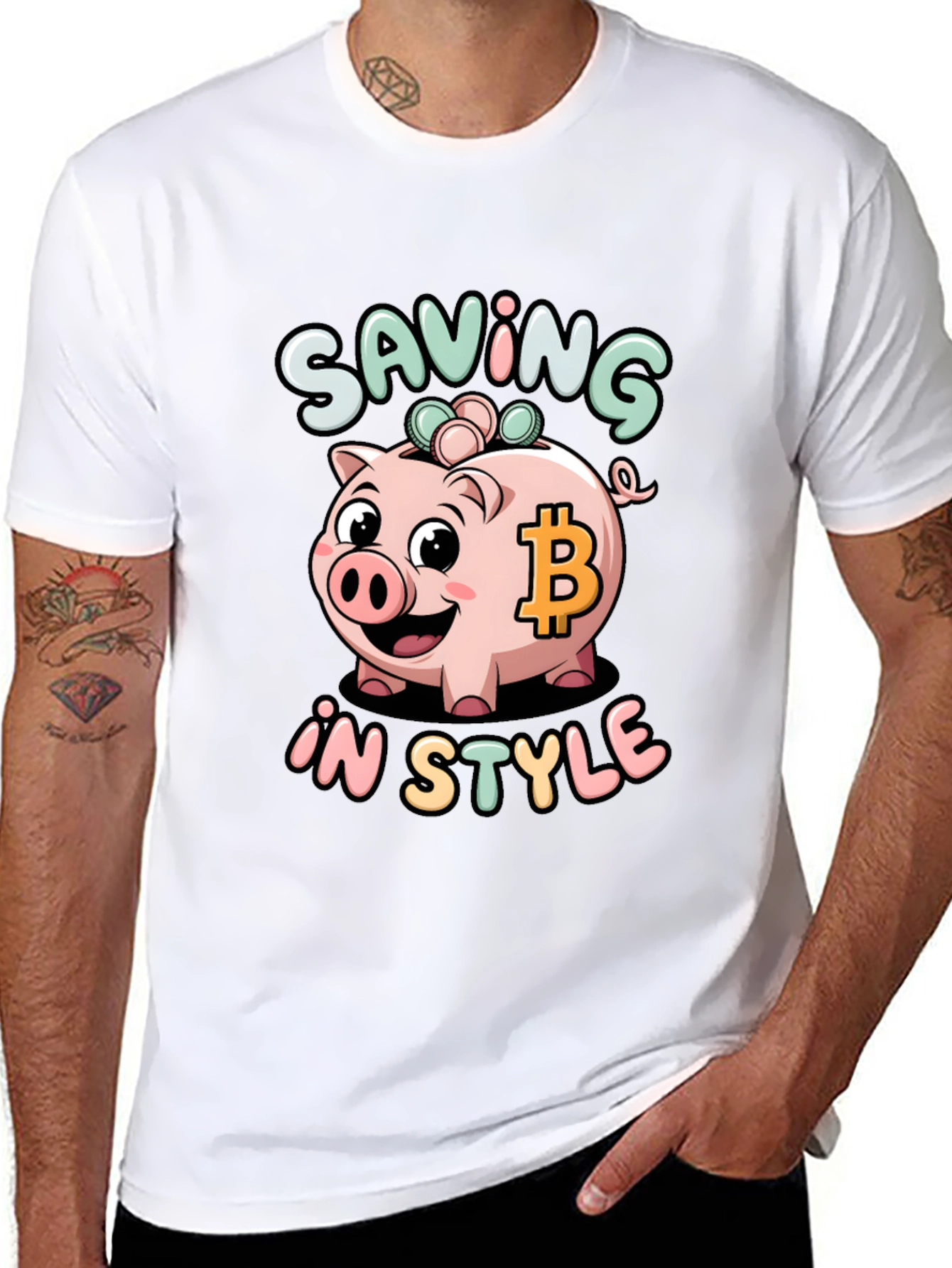 Saving in Style Piggy Bank Bitcoin Graphic T-Shirt