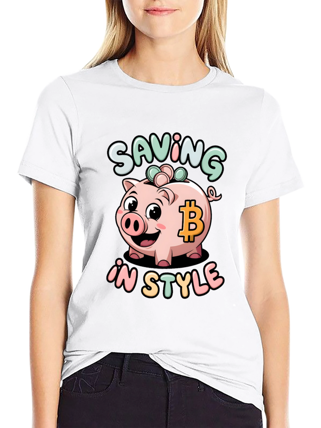 Saving in Style Piggy Bank Bitcoin Graphic T-Shirt