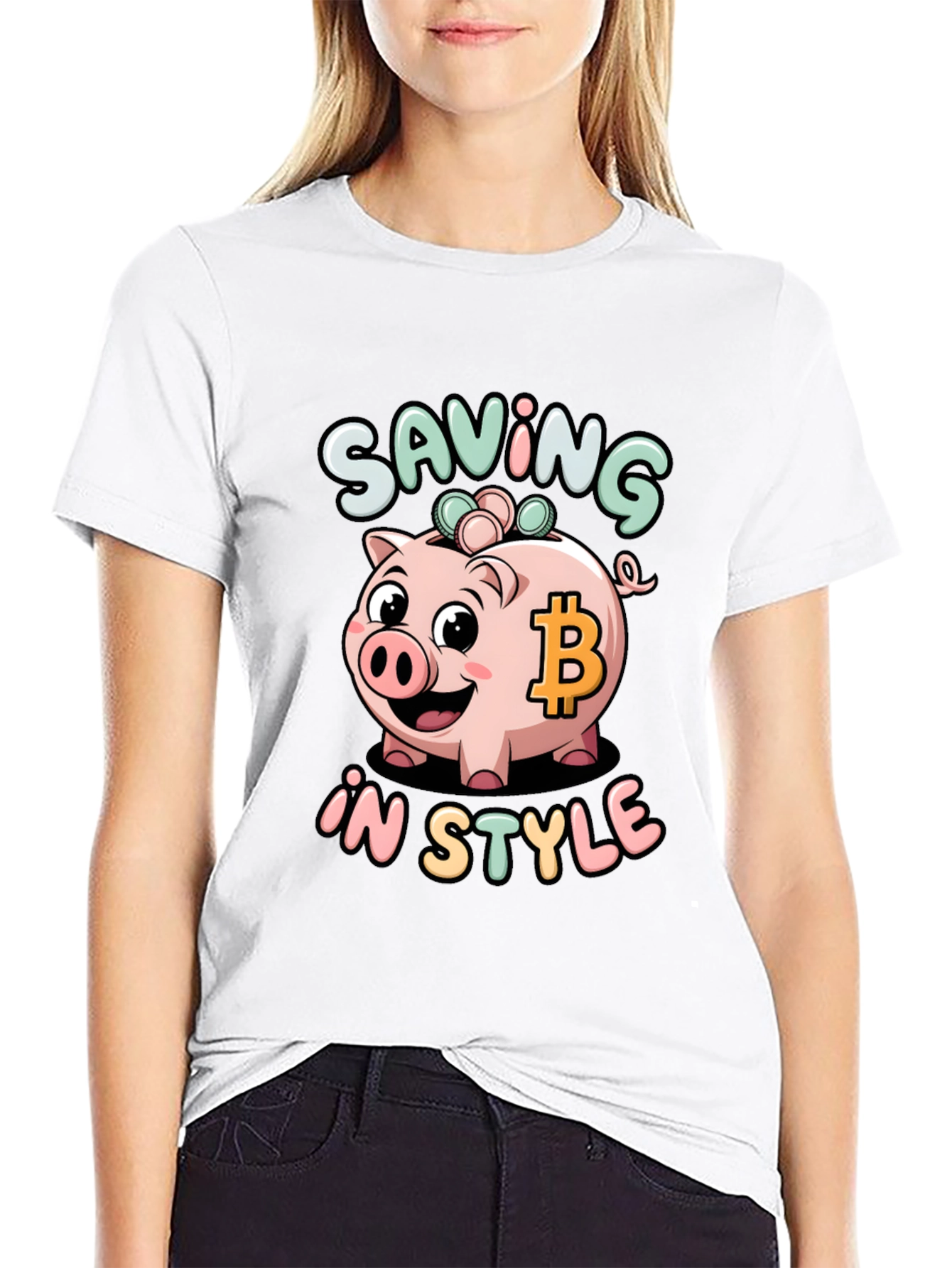 Saving in Style Piggy Bank Bitcoin Graphic T-Shirt