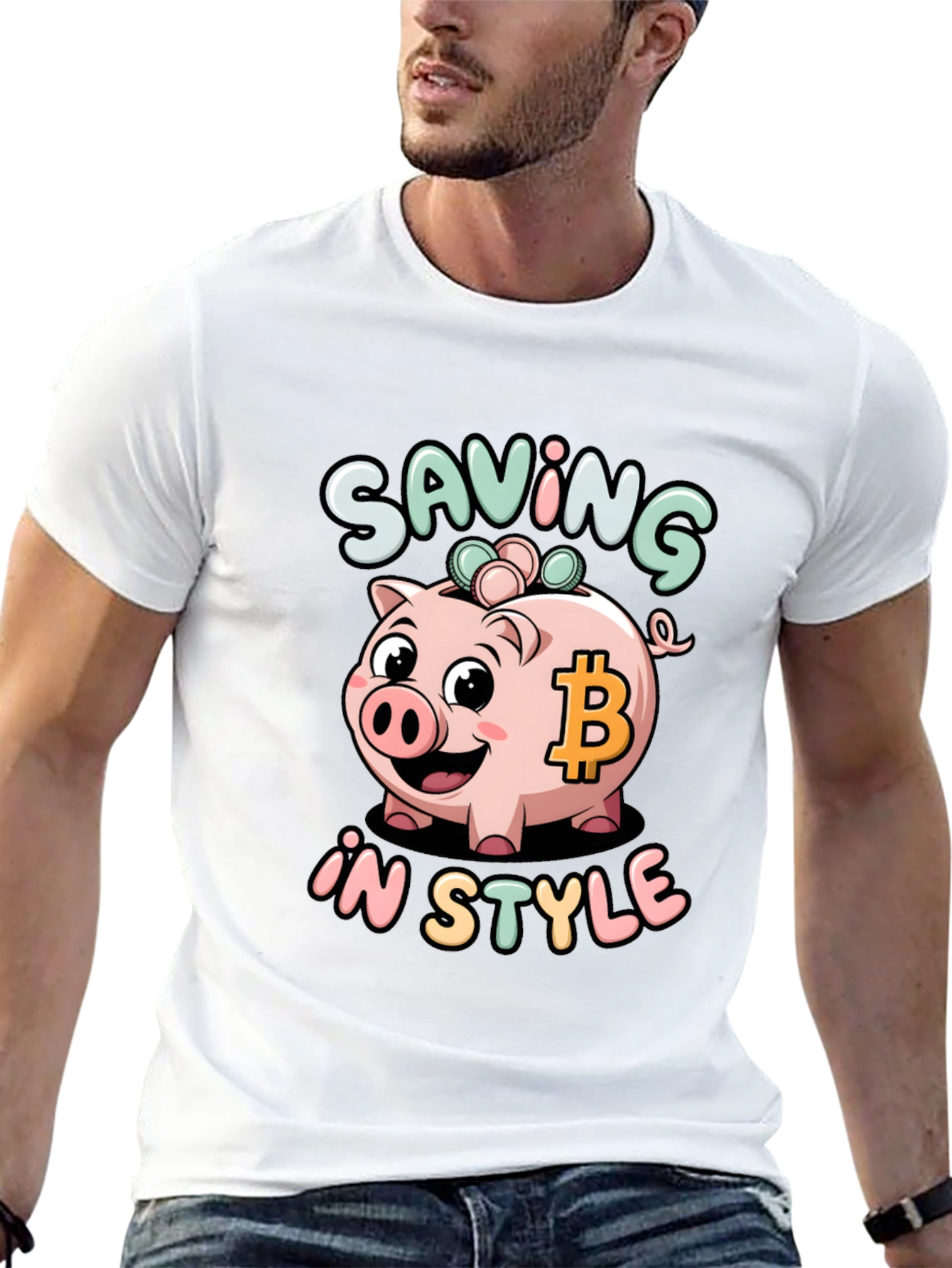 Saving in Style Piggy Bank Bitcoin Graphic T-Shirt