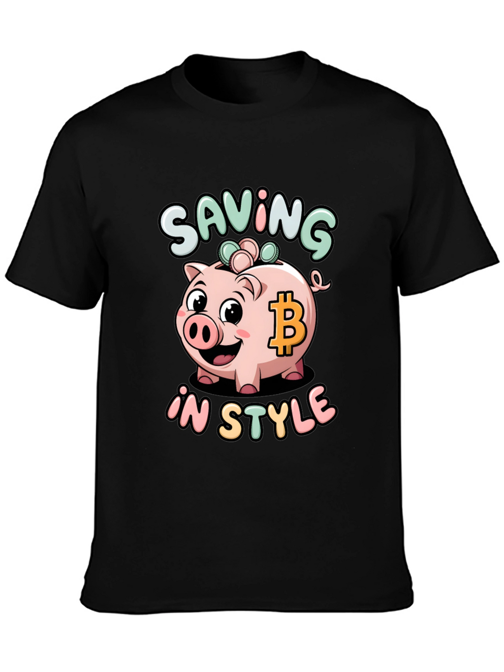 Saving in Style Piggy Bank Bitcoin Graphic T-Shirt