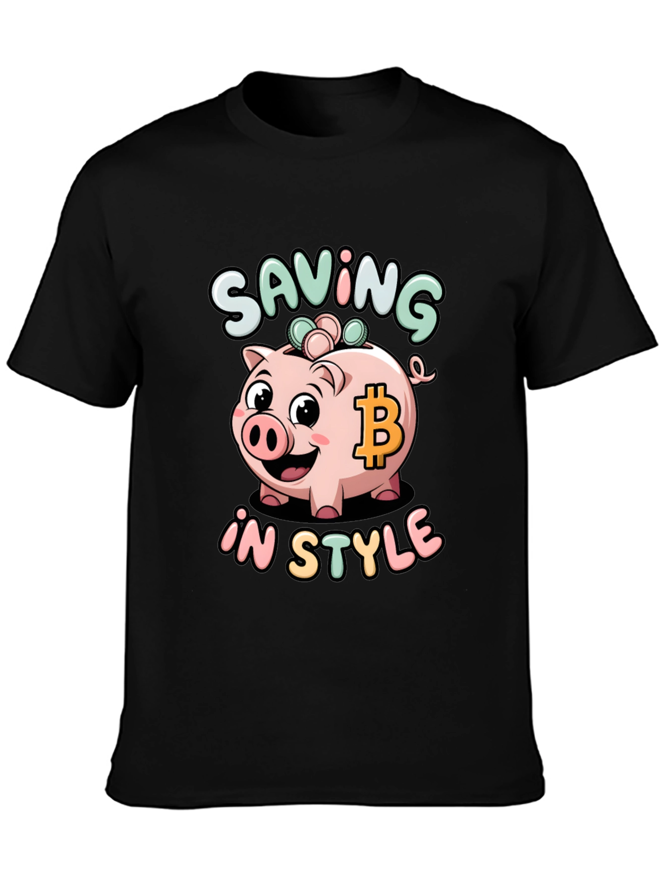 Saving in Style Piggy Bank Bitcoin Graphic T-Shirt