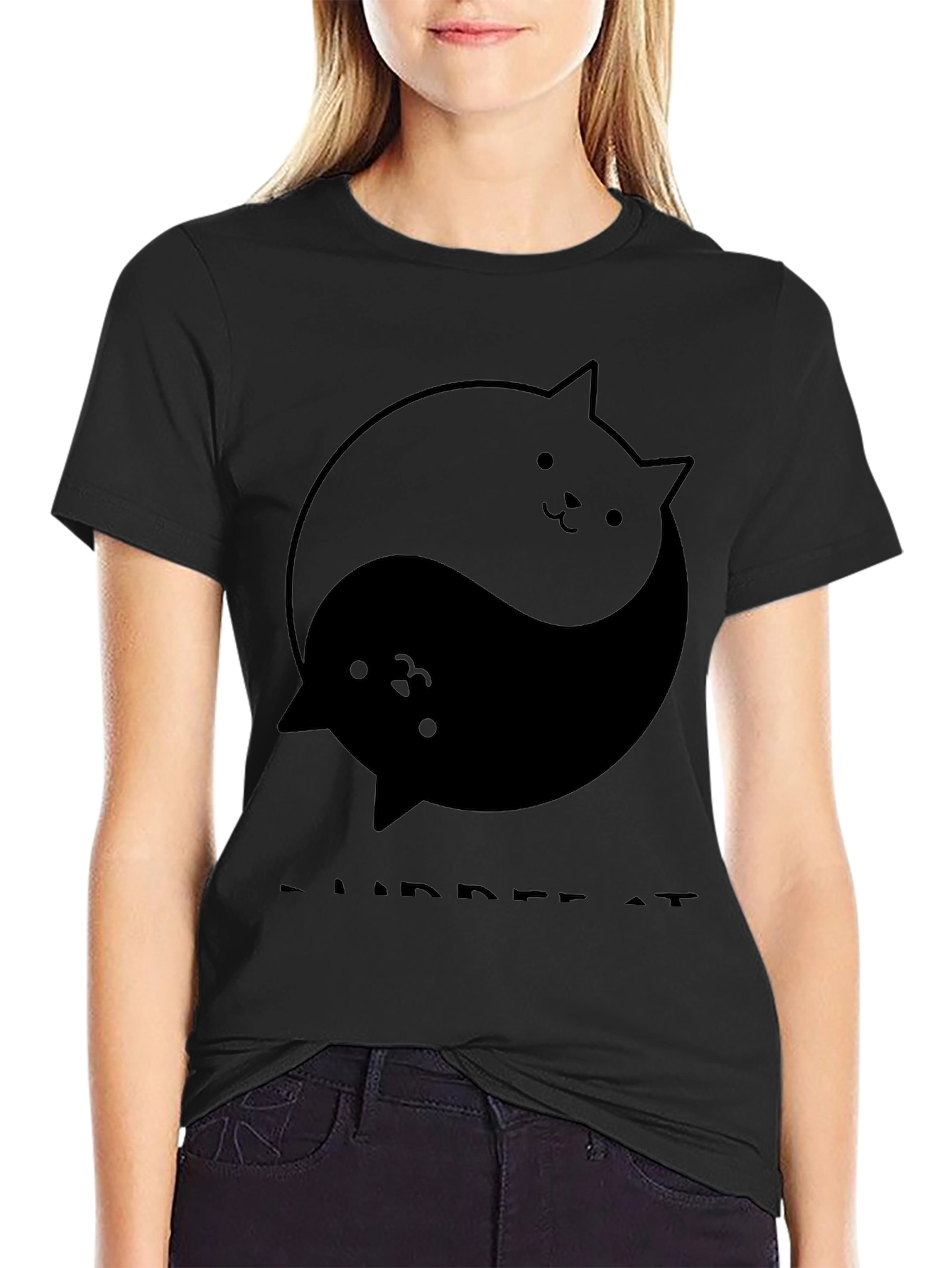 Yin Yang Cats Black T-Shirt - Purrfect Balance!