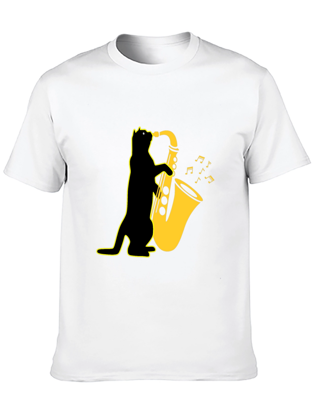 Cool Cat Saxophone T-Shirt - Black Unique Design