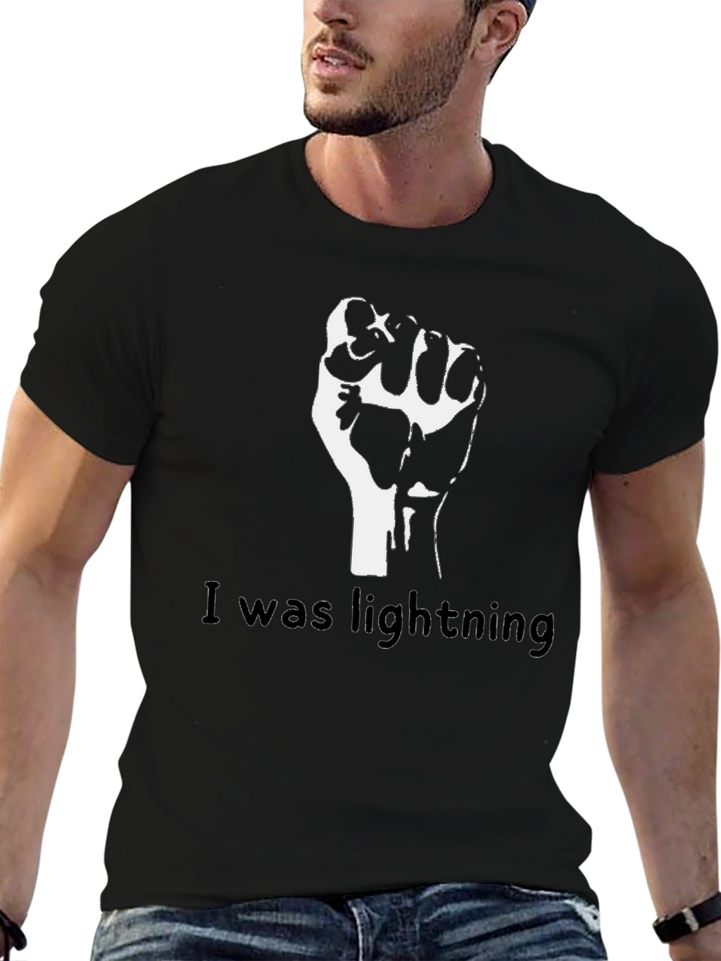 Black Fist I was Lightning Graphic T-Shirt