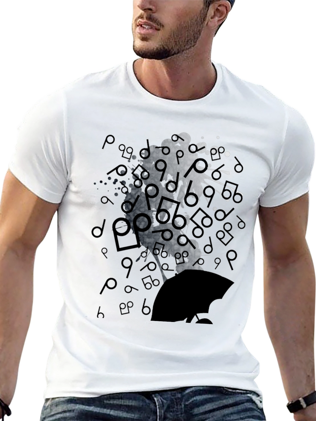 Abstract Music Man Tee - Black Graphic T-Shirt