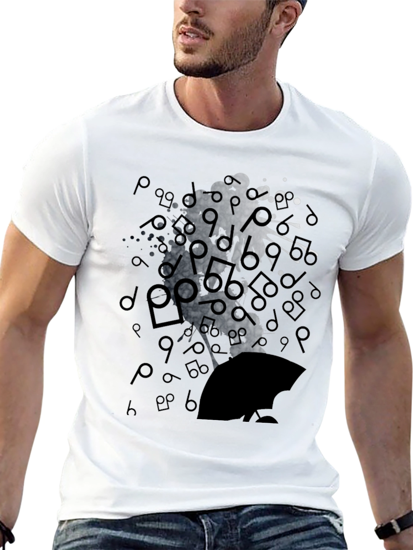 Abstract Music Man Tee - Black Graphic T-Shirt