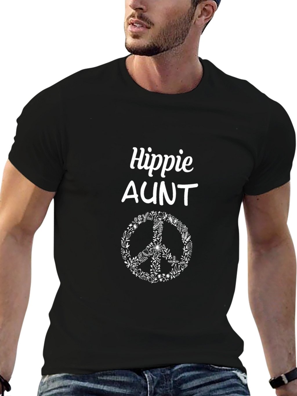 Hippie Aunt T-Shirt - Peace Sign Floral Design