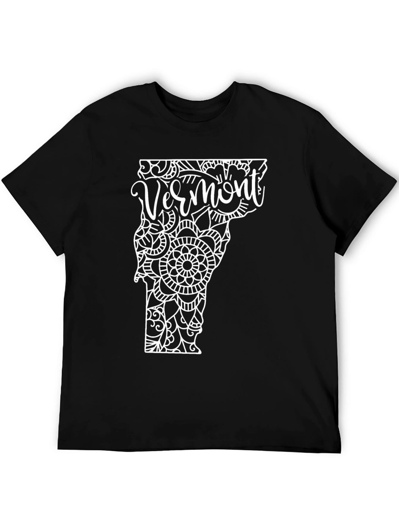 Vermont State Mandala Art Black T-Shirt