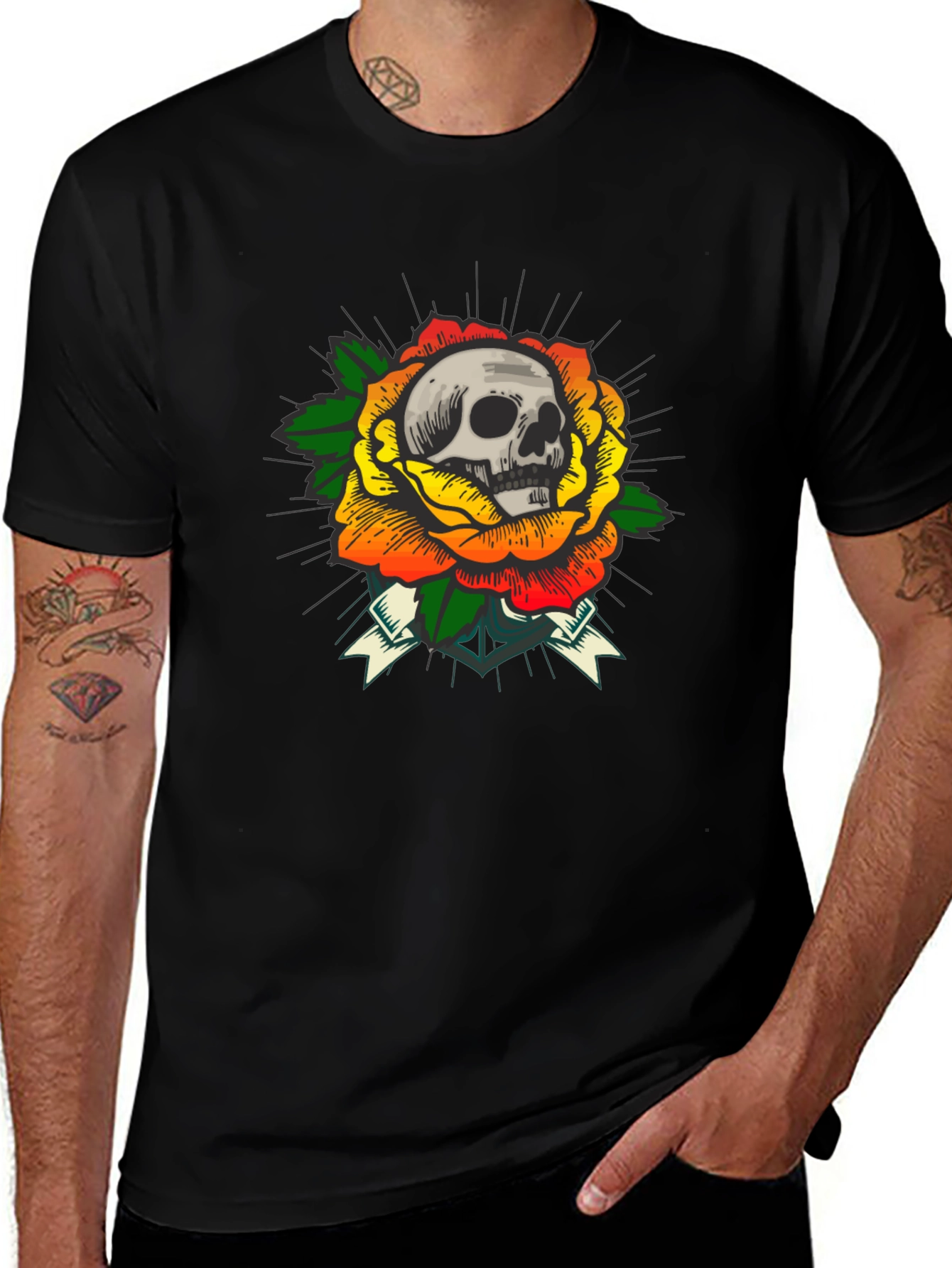 Skull & Rose Graphic Tee - Edgy Style