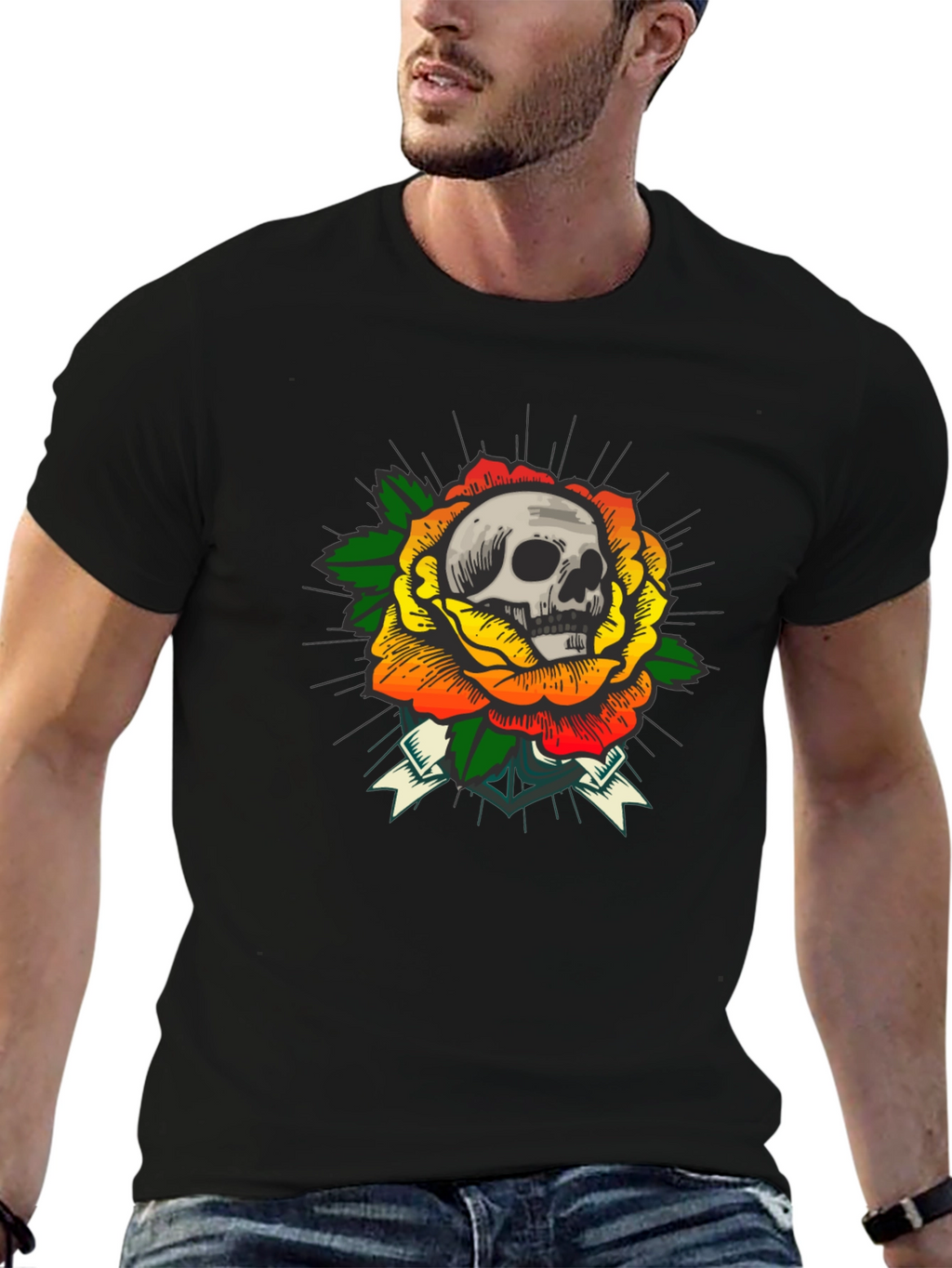 Skull & Rose Graphic Tee - Edgy Style