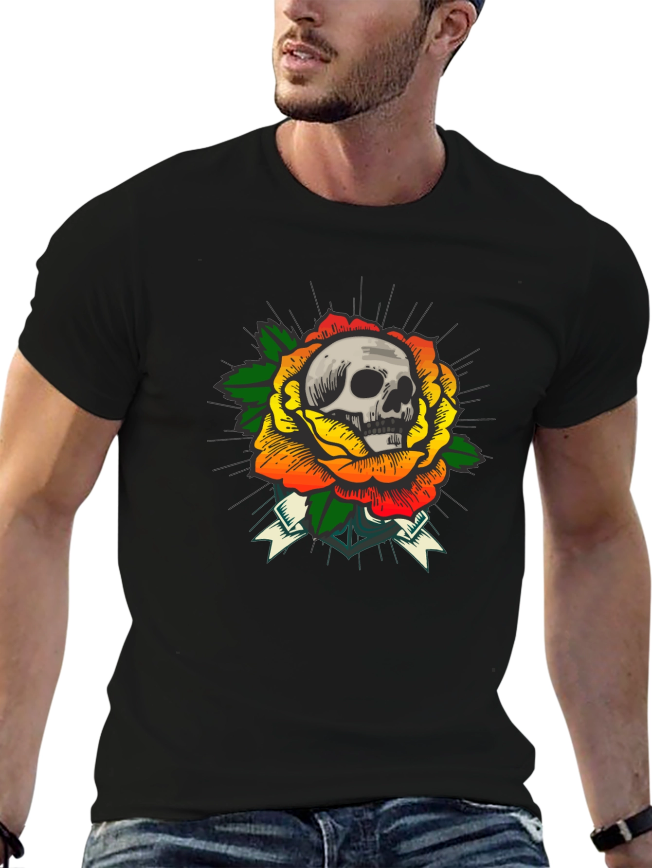 Skull & Rose Graphic Tee - Edgy Style