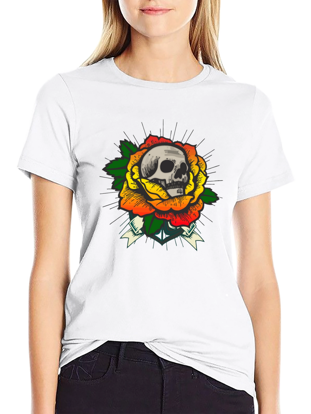 Skull & Rose Graphic Tee - Edgy Style