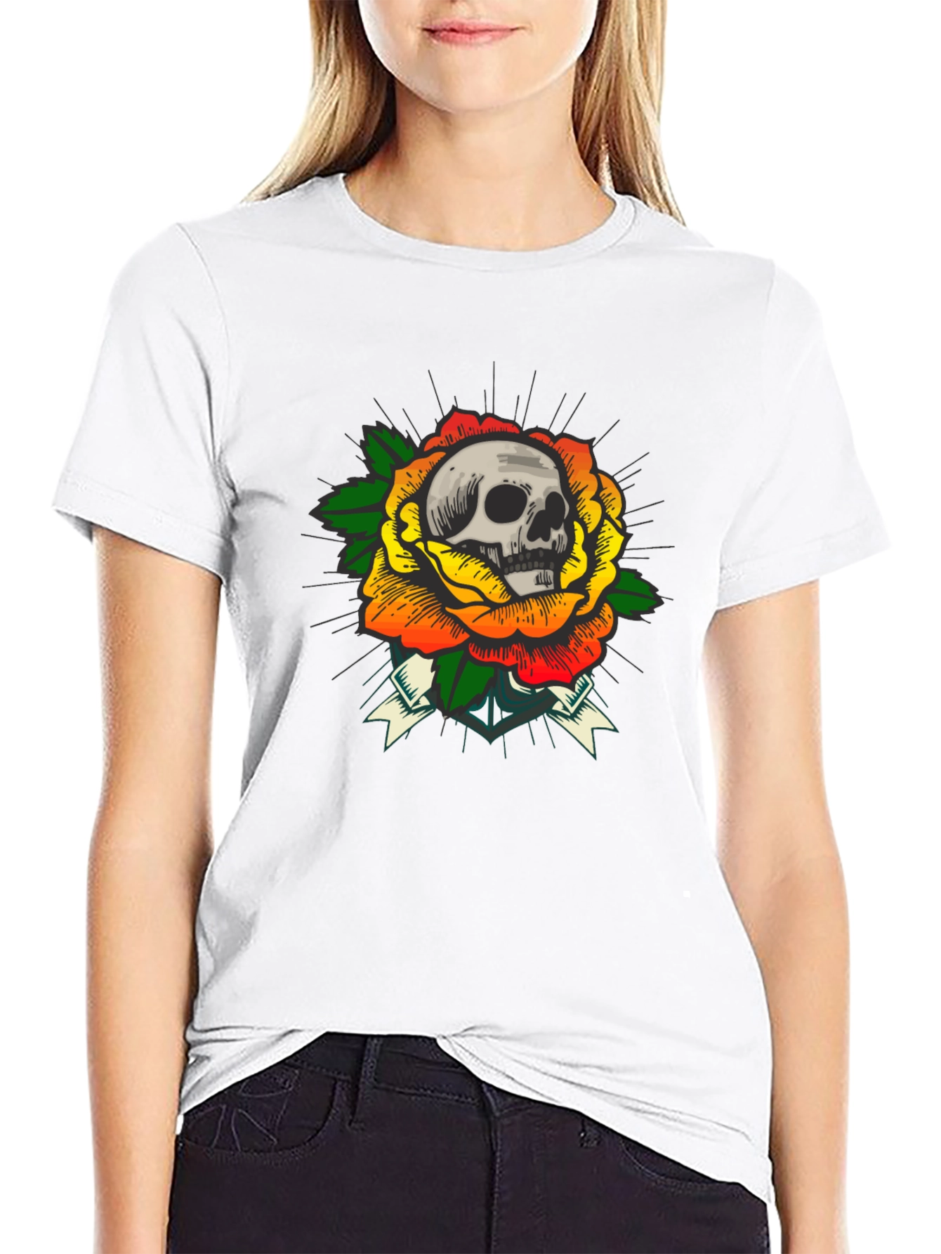 Skull & Rose Graphic Tee - Edgy Style