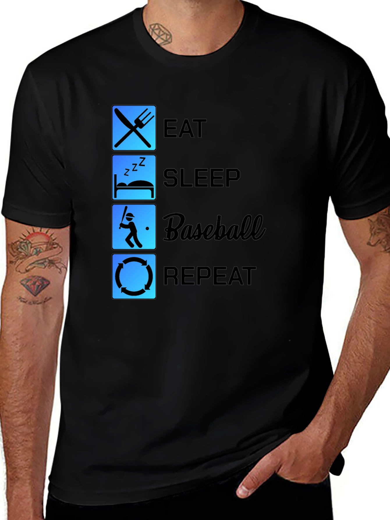 Eat Sleep Baseball Repeat Black T-Shirt