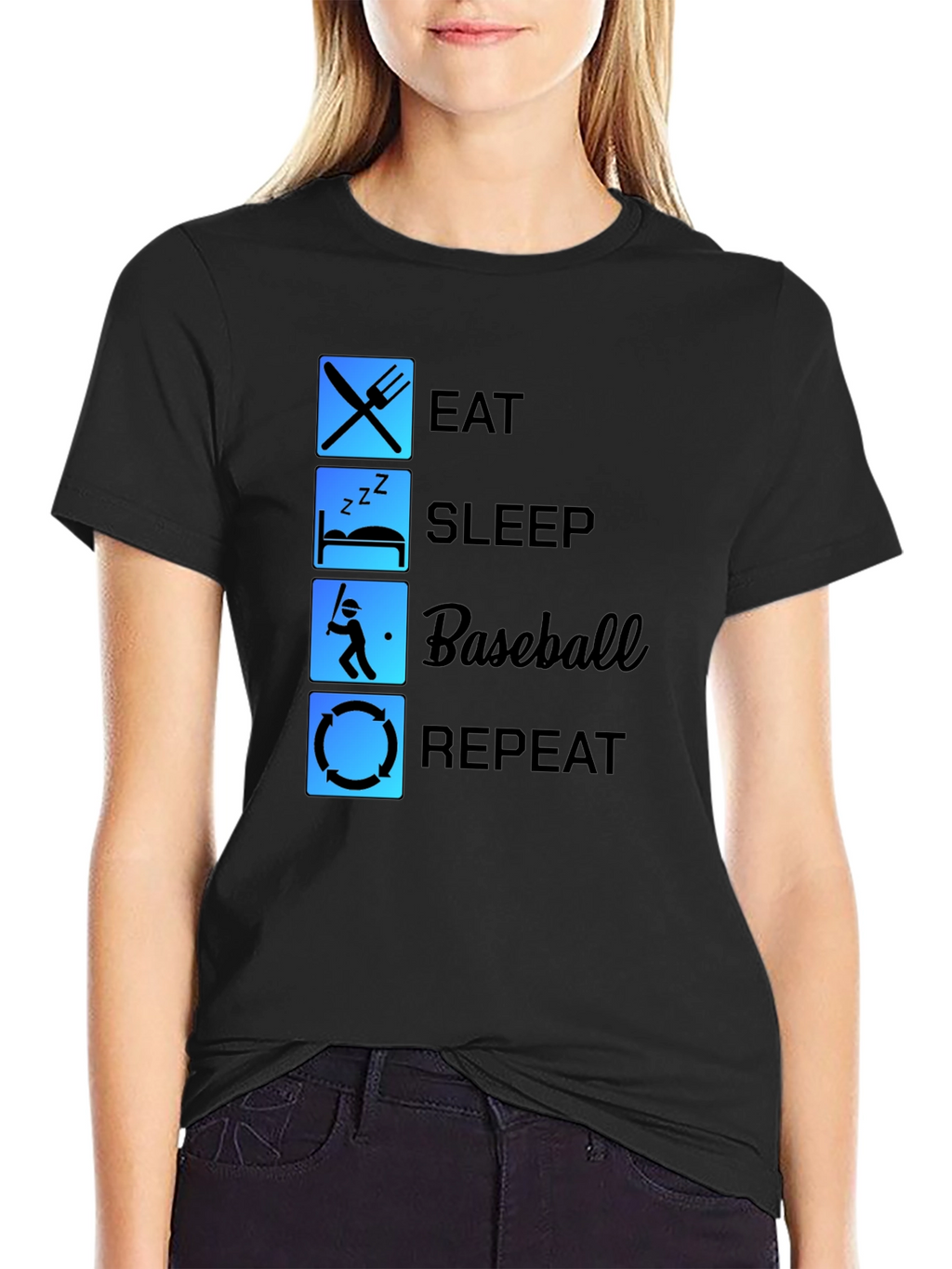 Eat Sleep Baseball Repeat Black T-Shirt