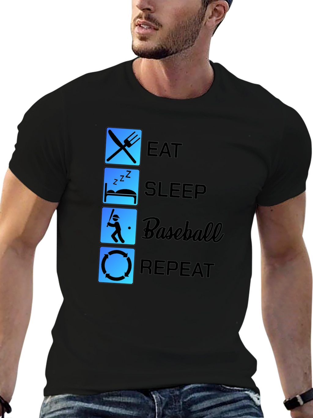 Eat Sleep Baseball Repeat Black T-Shirt