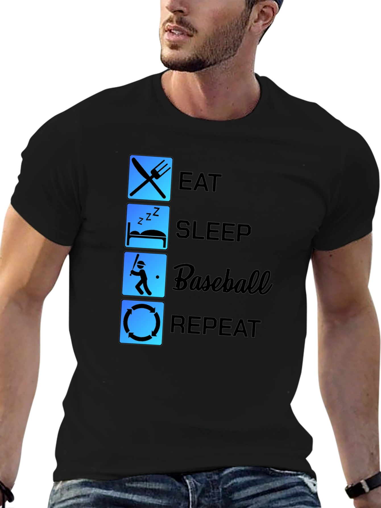 Eat Sleep Baseball Repeat Black T-Shirt