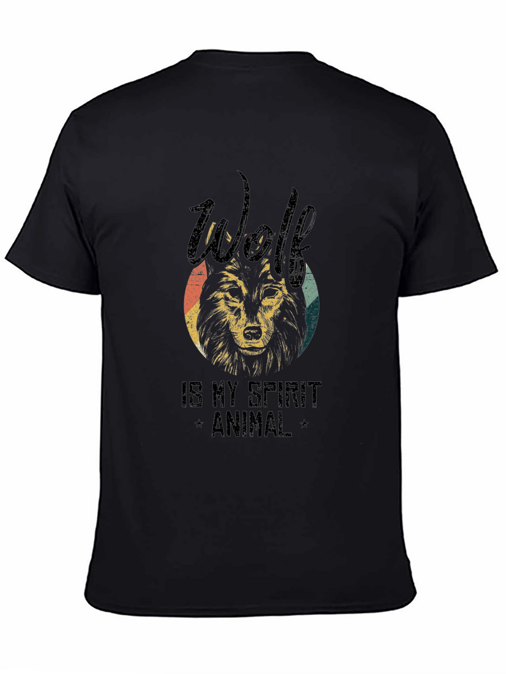 Wolf Spirit Animal Graphic Tee - Black Cotton T-Shirt