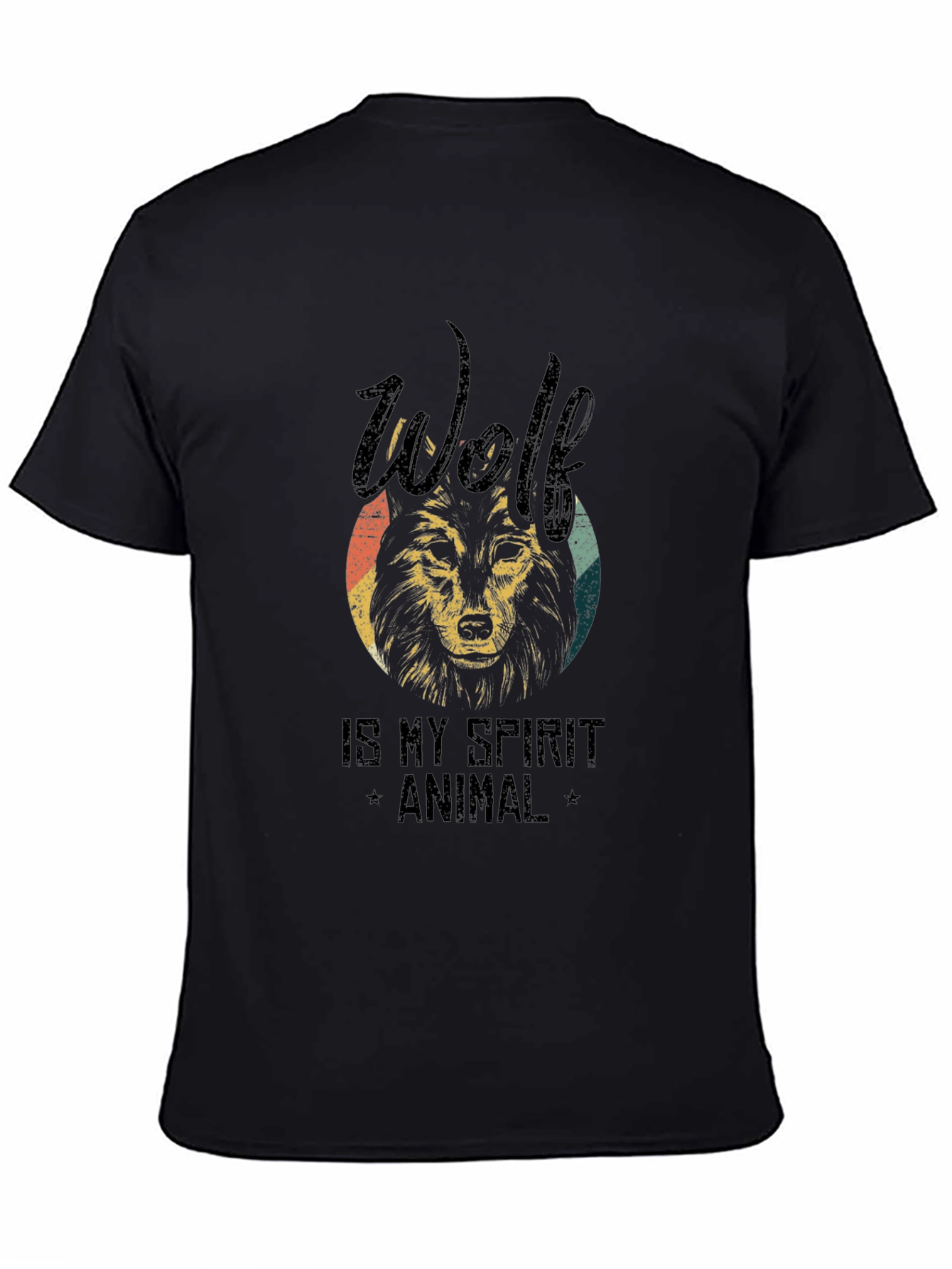 Wolf Spirit Animal Graphic Tee - Black Cotton T-Shirt