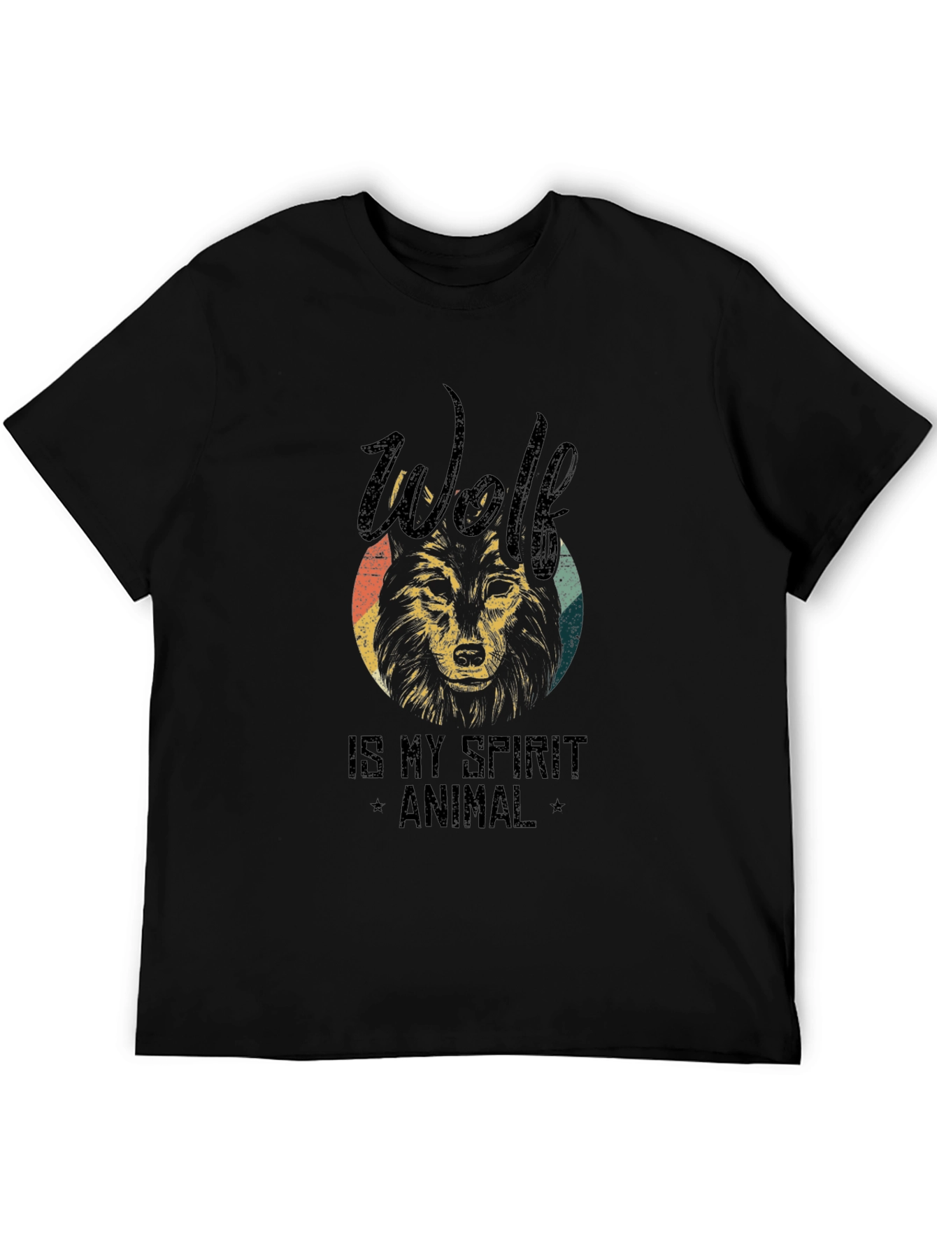 Wolf Spirit Animal Graphic Tee - Black Cotton T-Shirt